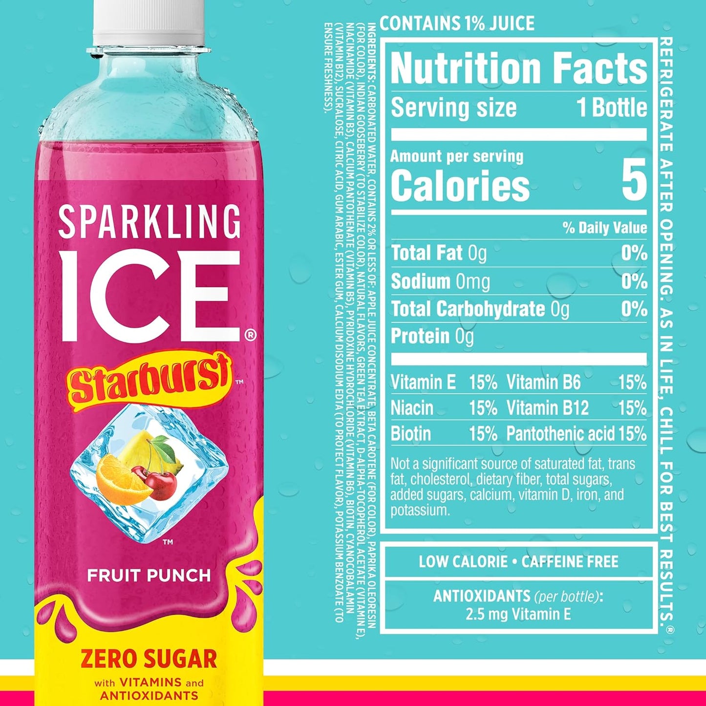 Sparkling Ice STARBURST Red Variety Pack, Zero Sugar Flavored Sparkling Water, Vitamins & Antioxidants, 17 fl oz, 12 count (Kiwi Strawberry, Black Cherry, Starburst Fruit Punch, Starburst Watermelon)