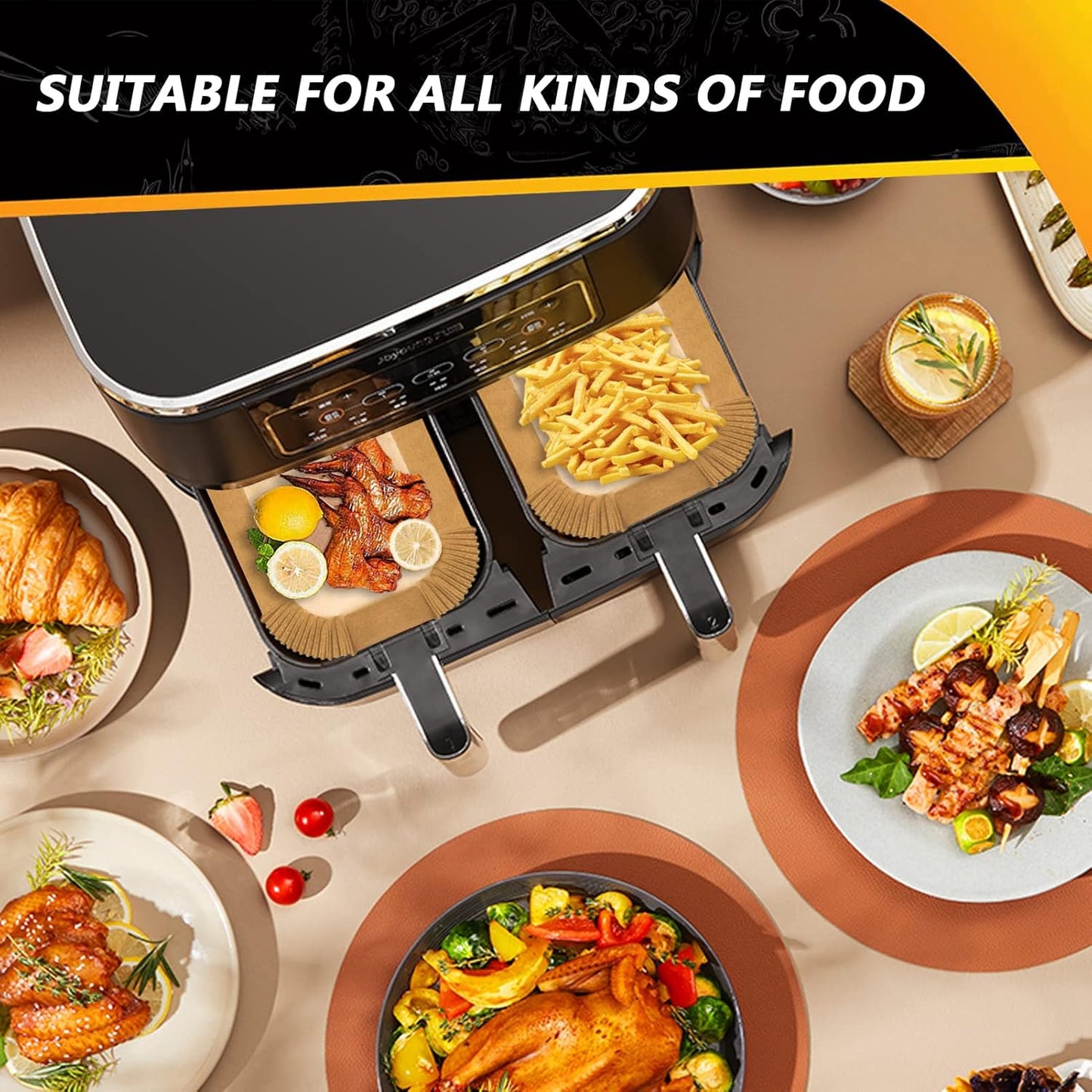 Air Fryer Liners for bella 4Qt Slim Air Fryer, Air Fryer Parchment Liners for Ninja DZ201/DZ401/DZ550/SL401 CHEFMAN 6 Quart Dual Basket Air Fryer