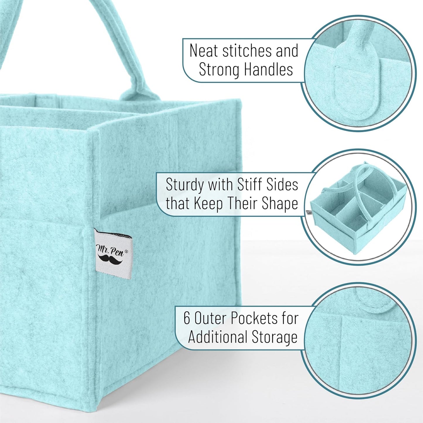 Mr. Pen- Baby Diaper Caddy Organizer, Mint Whisper, Baby Caddy Organizer with Handle, Compact Size, Collapsible & Portable