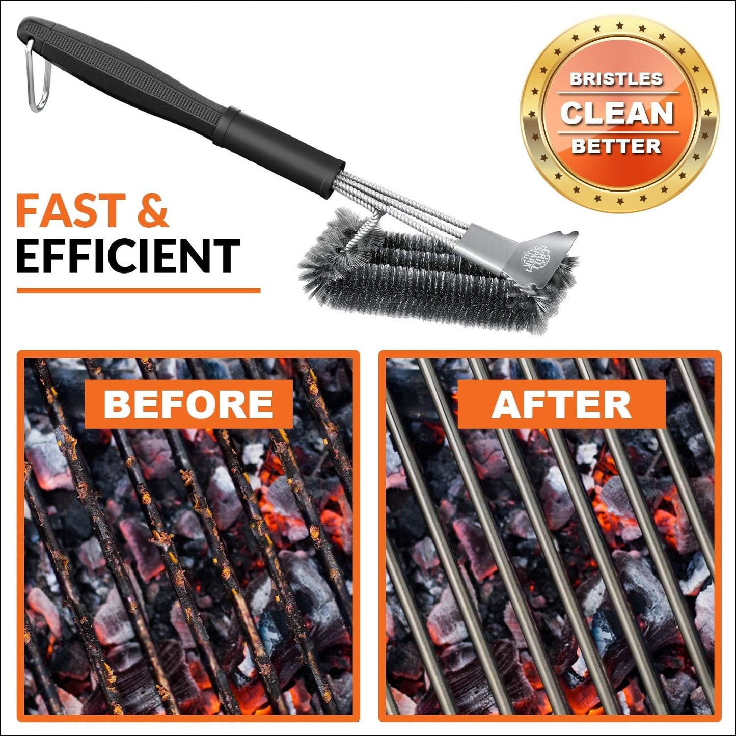BBQ Grill Brush and Scraper 18" | Stainless Steel Cleaning Brush Accessories | Best for Weber Gas, Charcoal, Porcelain, Cast Iron, All Grilling Grates
