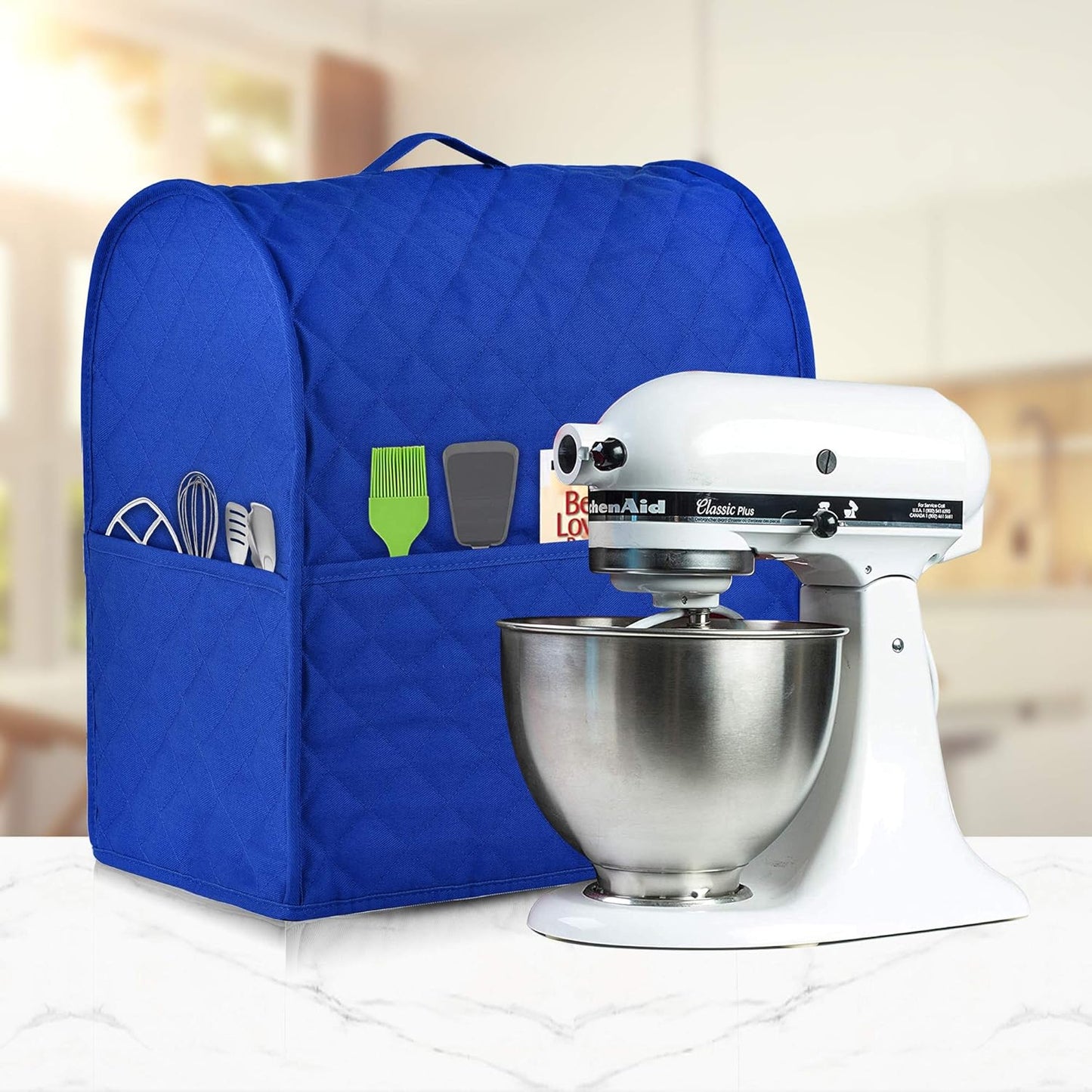 Stand Mixer Cover compatible with Kitchenaid Mixer, Fits All Tilt Head & Bowl Lift Models,The Fabric Is Pure Cottot,Fine, Soft, Not Easy to Fade, Not Easy To Pilling. (Fits for 6-8 Quart, Blue)