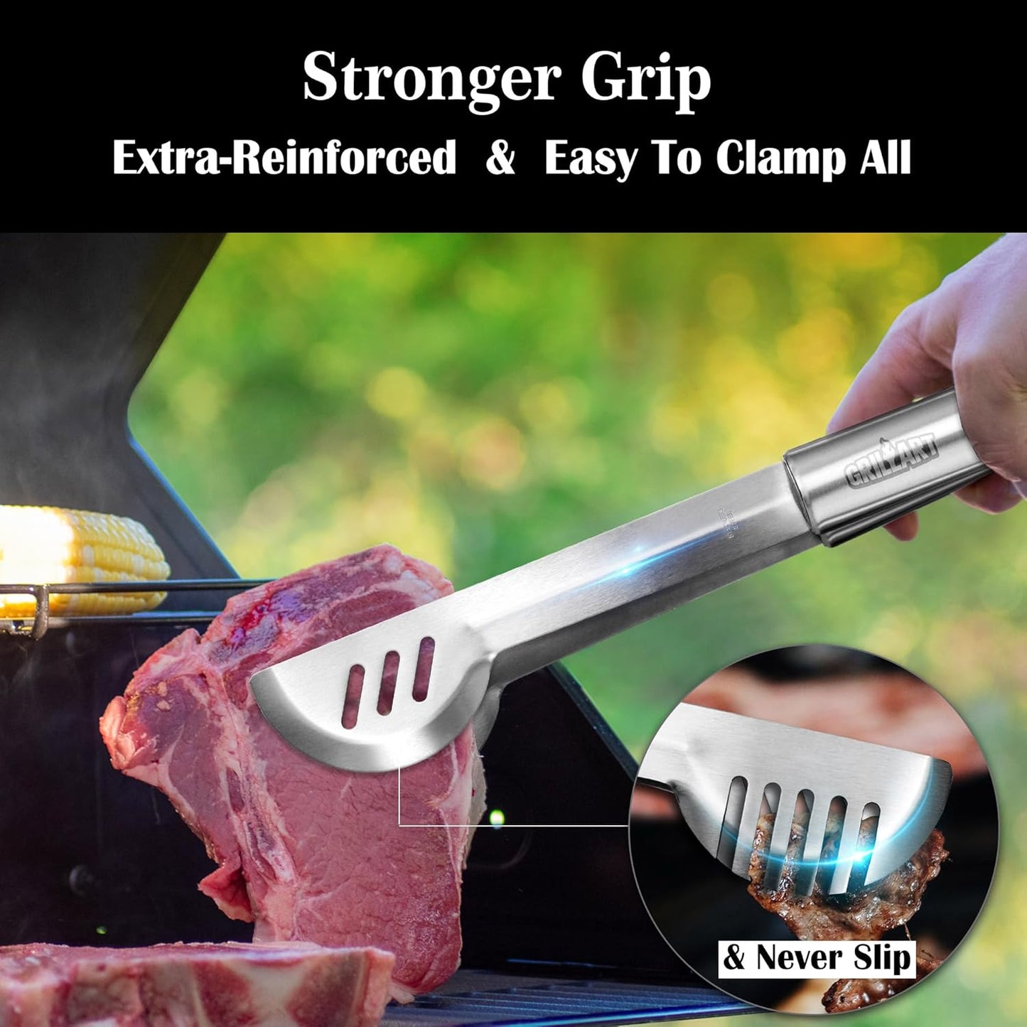 GRILLART BBQ Grill Utensil Tools Set Reinforced BBQ Tongs 19-Piece Stainless-Steel Barbecue Grilling Accessories w/Aluminum Storage Case -Complete Outdoor Grill Kit for Dad, Birthday Gift for Man Dad