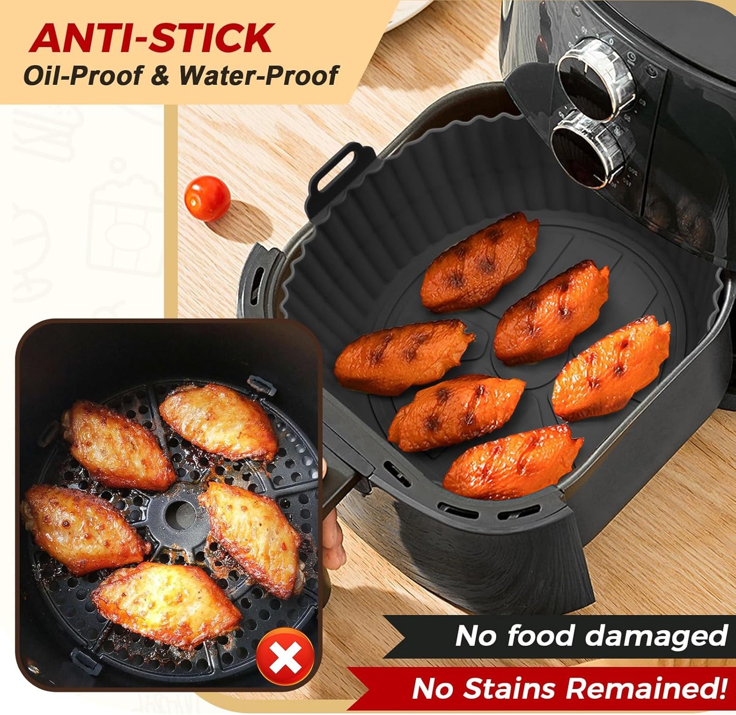 Beauty 3 Pack Air Fryer Liners - 8 Inch Silicone Pot, Reusable Food Grade, Baking Basket Accessories, Replacement for Flammable Disposable Parchment Paper