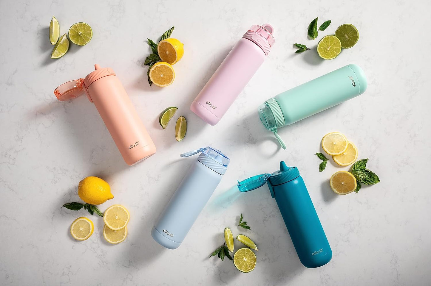 Ello Cooper 22oz Stainless Steel Water Bottle with 2 Lids Chug and Straw | Leak Proof Double Walled and Vacuum Insulated | Fits Car Cupholder | Built in Carry Loop | Dishwasher Safe | Antigua