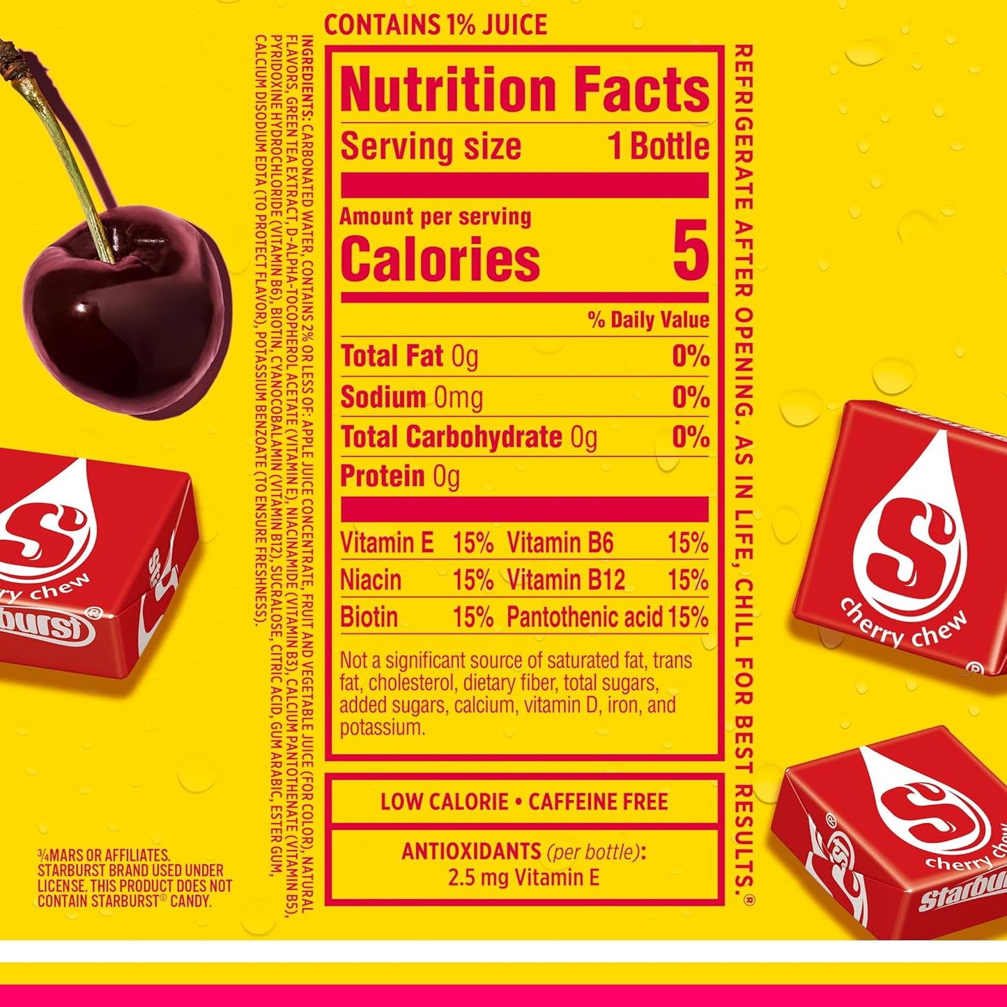 Sparkling Ice STARBURST Cherry, Zero Sugar Flavored Sparkling Water, with Vitamins and Antioxidants, Low Calorie Beverage, 17 fl oz Bottles (Pack of 12)