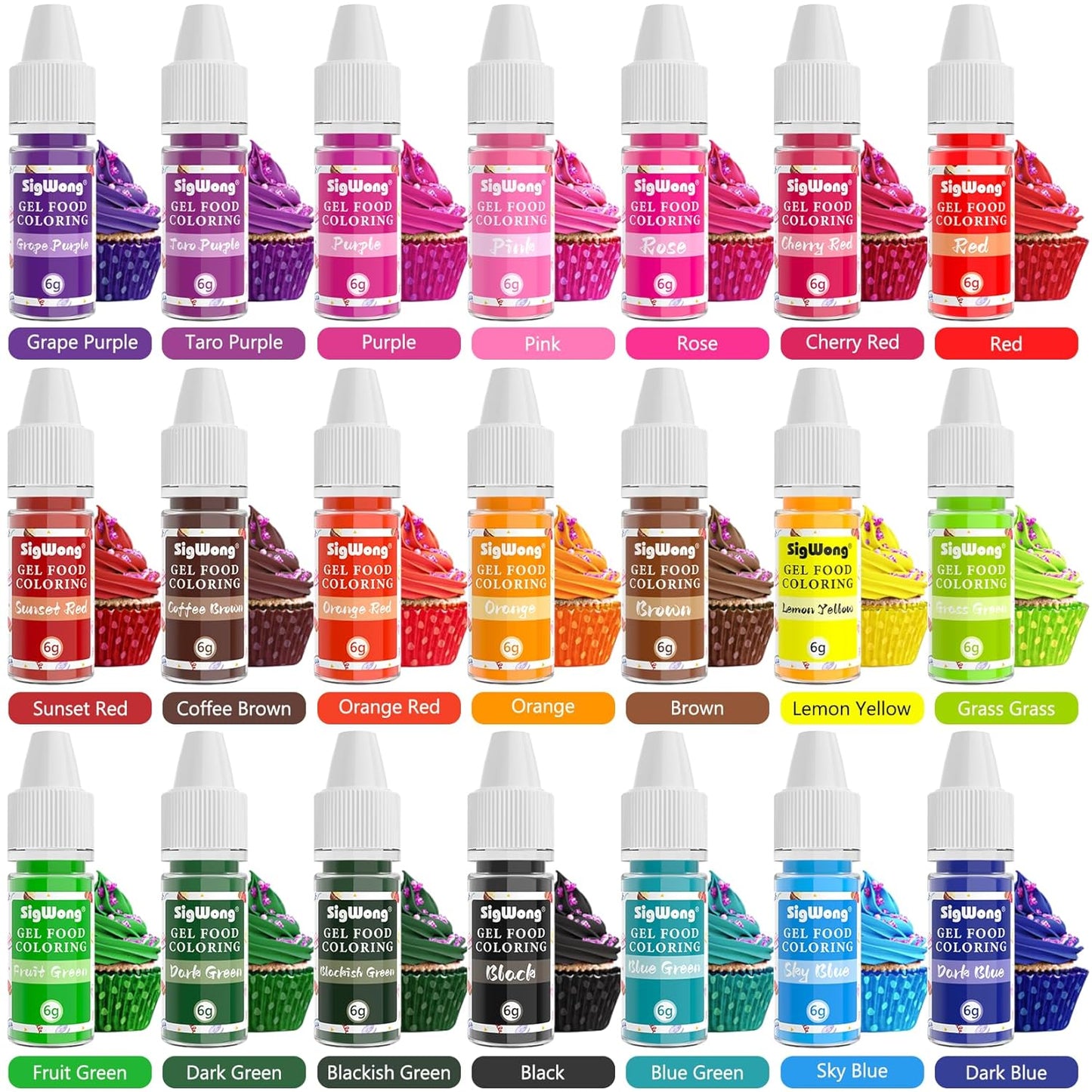 Gel Food Coloring Set - 21 Colors Tasteless Gel Based Food Color Dye, Vibrant Edible Icing Color for Cake Cookie Decorating, Christmas Baking, Fondant, Frosting, Easter Eggs, with Gloves (6g/Bottle) - Vegan