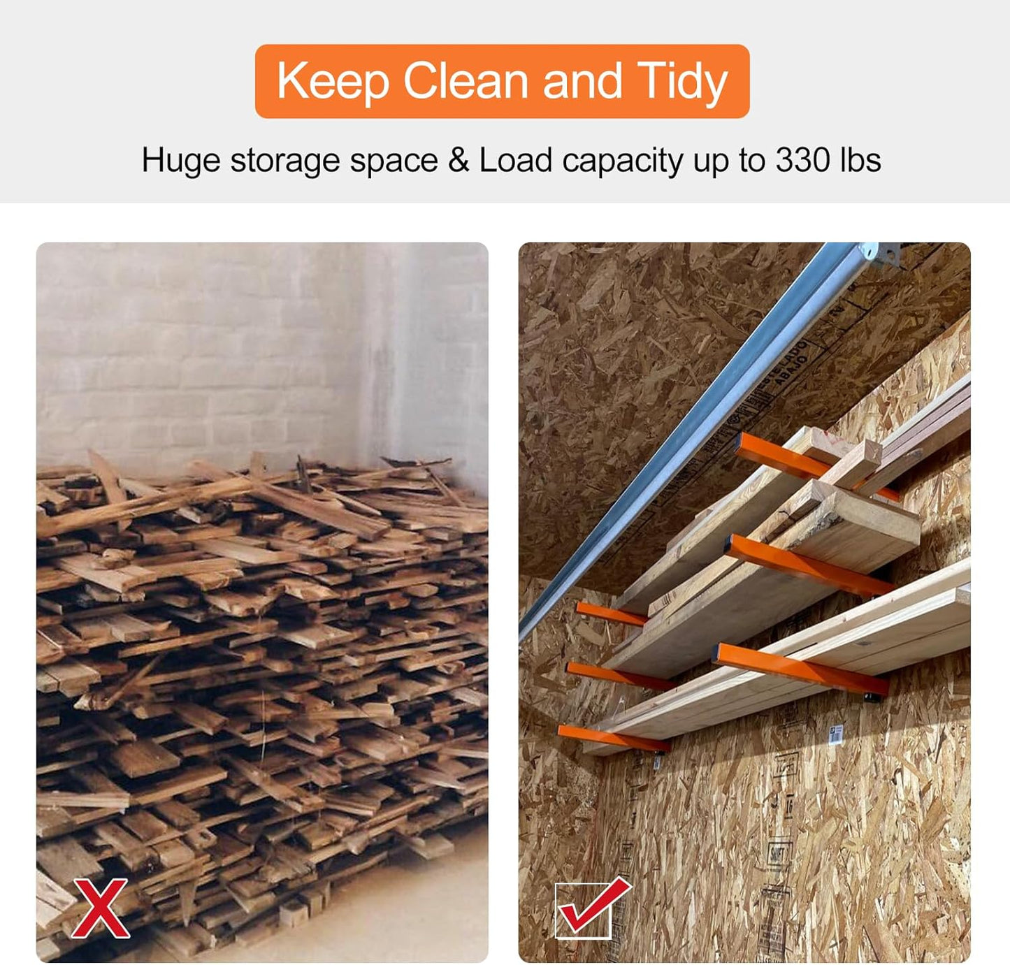 Ultrawall Wall Mount Wood Organizer and Lumber Storage Metal Rack with 3-Level - Indoor & Outdoor Use, 4 Pack