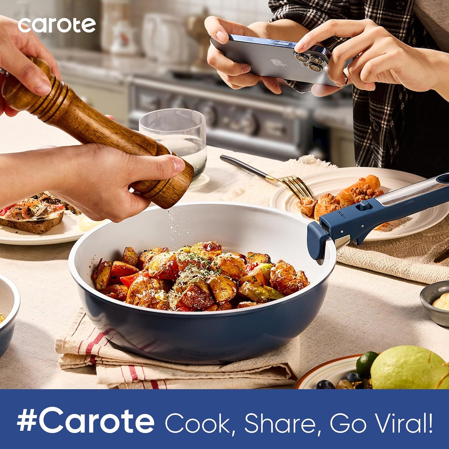 CAROTE 27pcs Ceramic Cookware Set Nonstick, Pots and Pans Set Non stick, Non Toxic Cookware, Dishwasher/Oven Safe, RV/Camping Cookware Set, Pan and Pot with Kitchen Utensils, Navy Blue