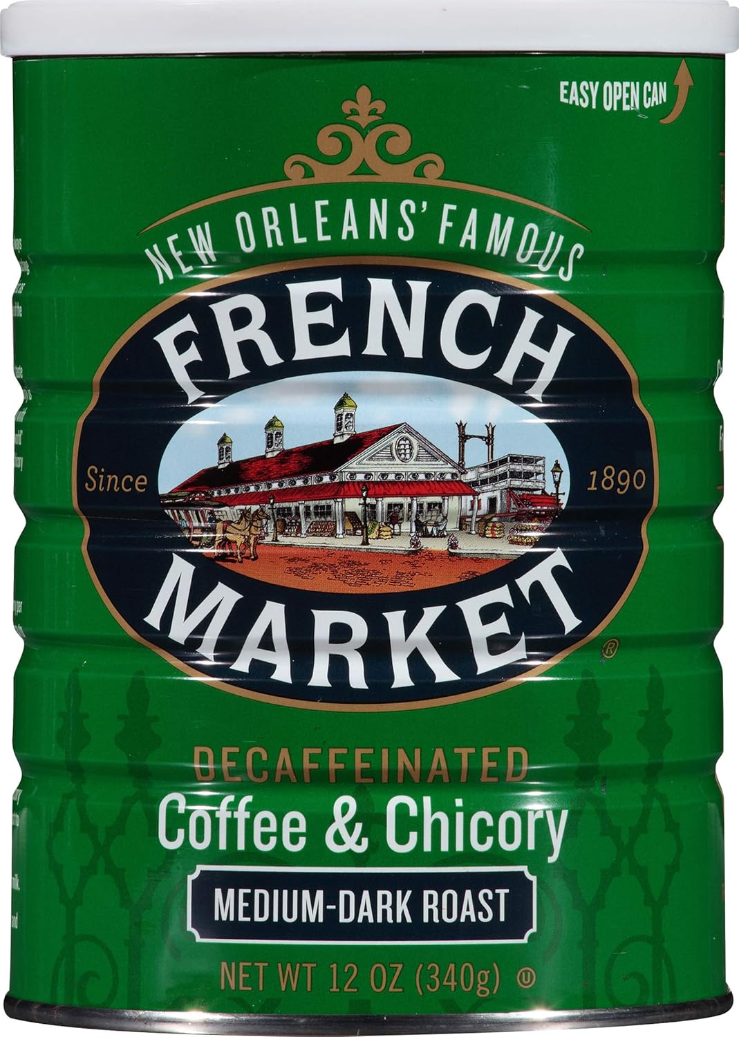 French Market Coffee & Chicory Decaffeinated Medium-Dark Roast Ground Coffee, 12oz Can (Pack of 3)