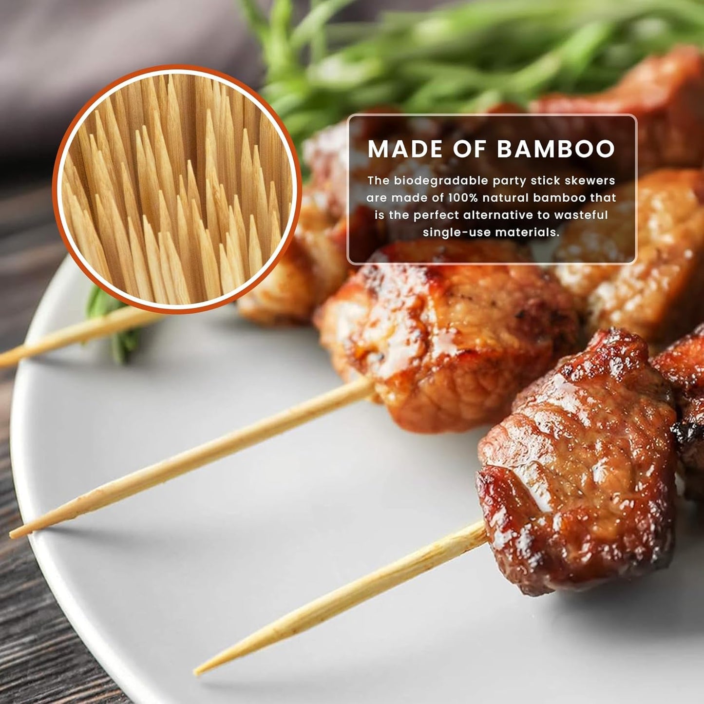 DecorRack 6" Natural Bamboo Skewers Sticks, 100 Wood Skewers for Grilling, BBQ, Kabob, Appetizers, Fruits, Smores, Cocktail, Brunch, Fondue Sticks, Barbeque, DIY Crafting, 6 inch (100 pack)