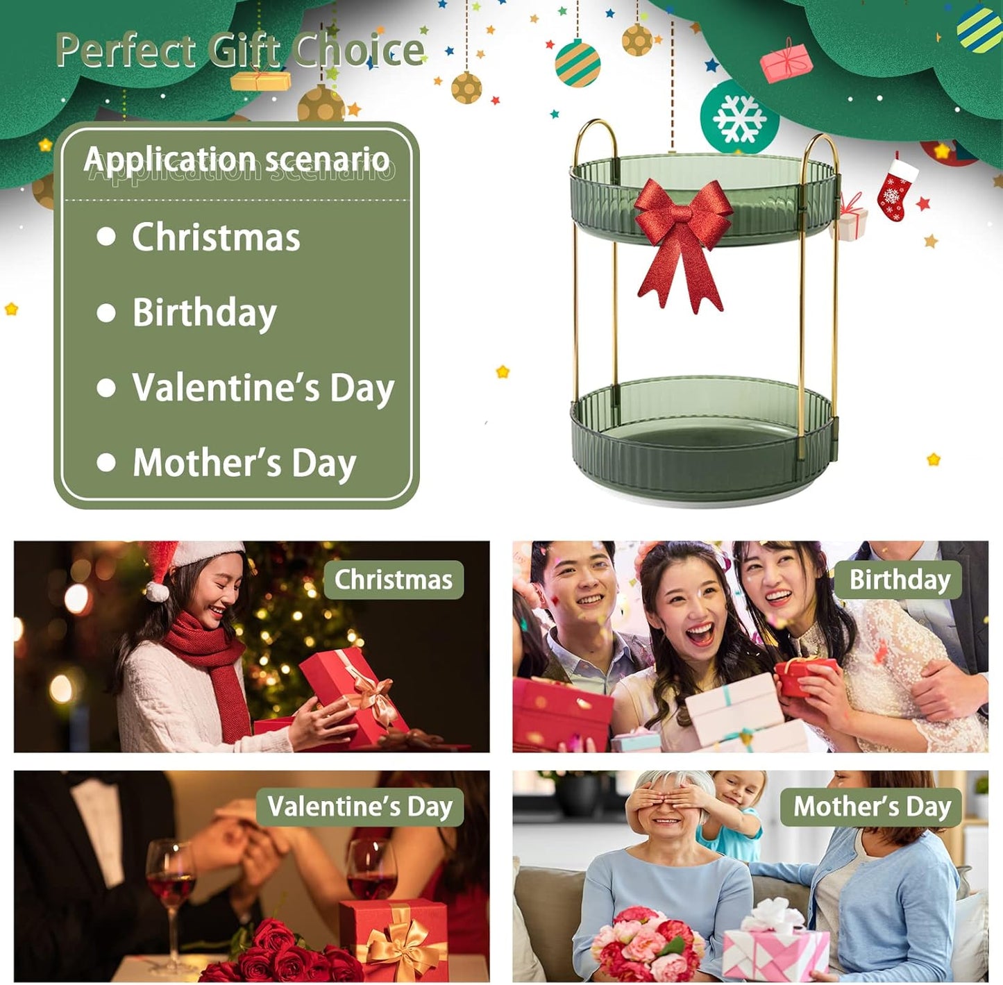 Rotating Makeup Organizer for Vanity, High-Capacity Skincare Make Up Storage Perfume Organizers Cosmetic Dresser Organizer Countertop 360 Spinning (Green, 3 Tier)