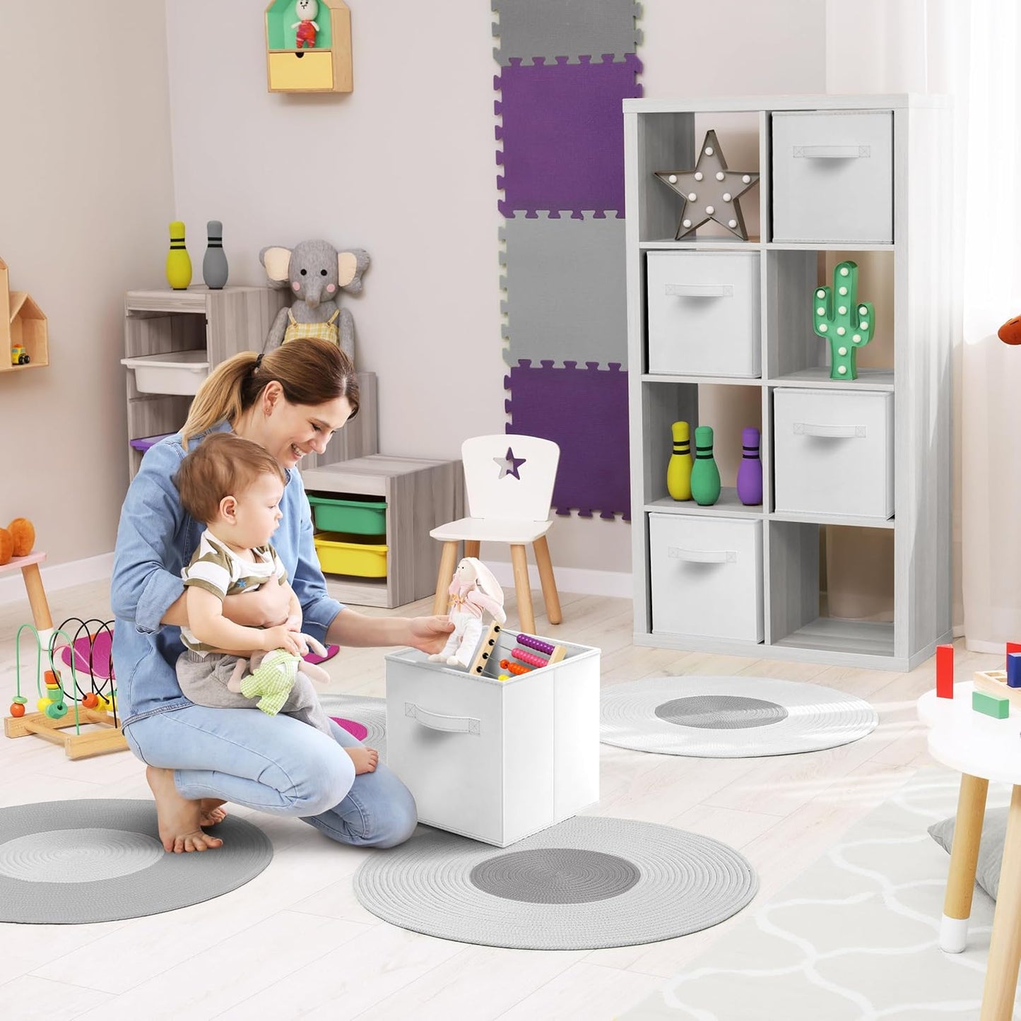 Sorbus Foldable Storage Cubes - 6 Pack, 11 Inch, White, Fabric, Foldable, Storage and Organization, Versatile Use, Collapsible Storage, Lightweight and Durable