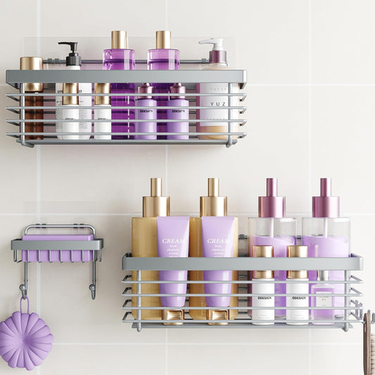 ODesign Shower Caddy 3 Pack SUS304 Stainless Steel-No Drilling-Shower Bathroom Shelves Rack,Rustproof Wall Mounted,Adhesive Shower Shelf Basket Organizer-Grey