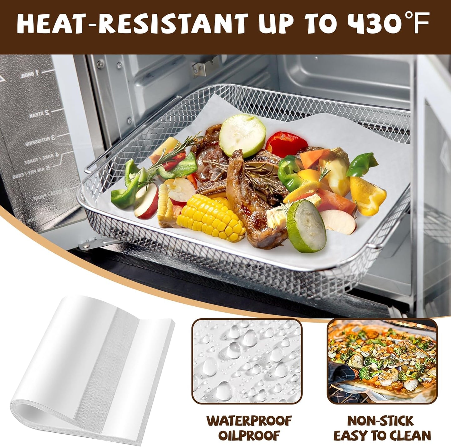 Air Fryer Paper Liners Disposable Compatible with Emeril Lagasse 26 QT Extra Large French Door Air Fryer Toaster Oven, 100 PCS Parchment Paper Sheets Accessories for Emeril Lagasse