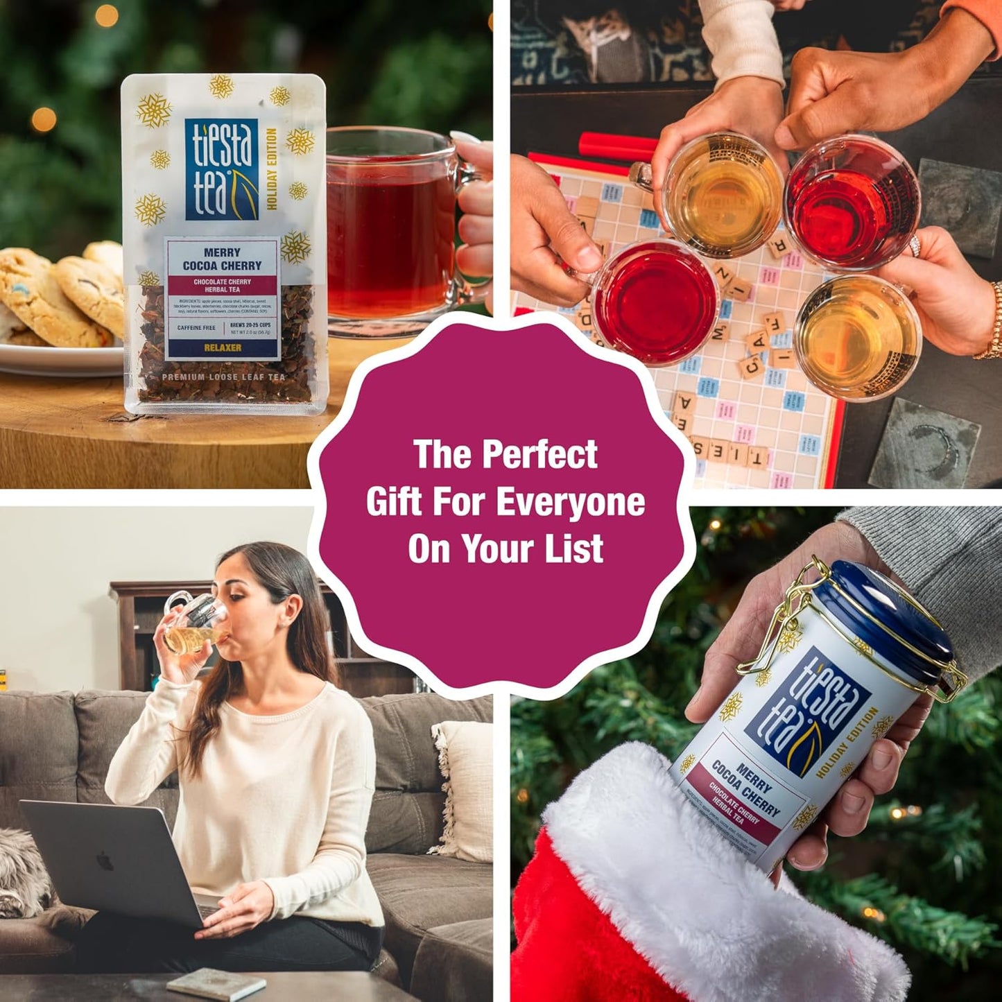 Tiesta Tea Merry Cocoa Cherry Premium Loose Leaf Tea, Chocolate Cherry Herbal Blend, Caffeine Free, Hot or Iced, Brew Up to 25 Cups, Holiday Edition, Gift, Resealable Bulk Pouch, 2 Ounce