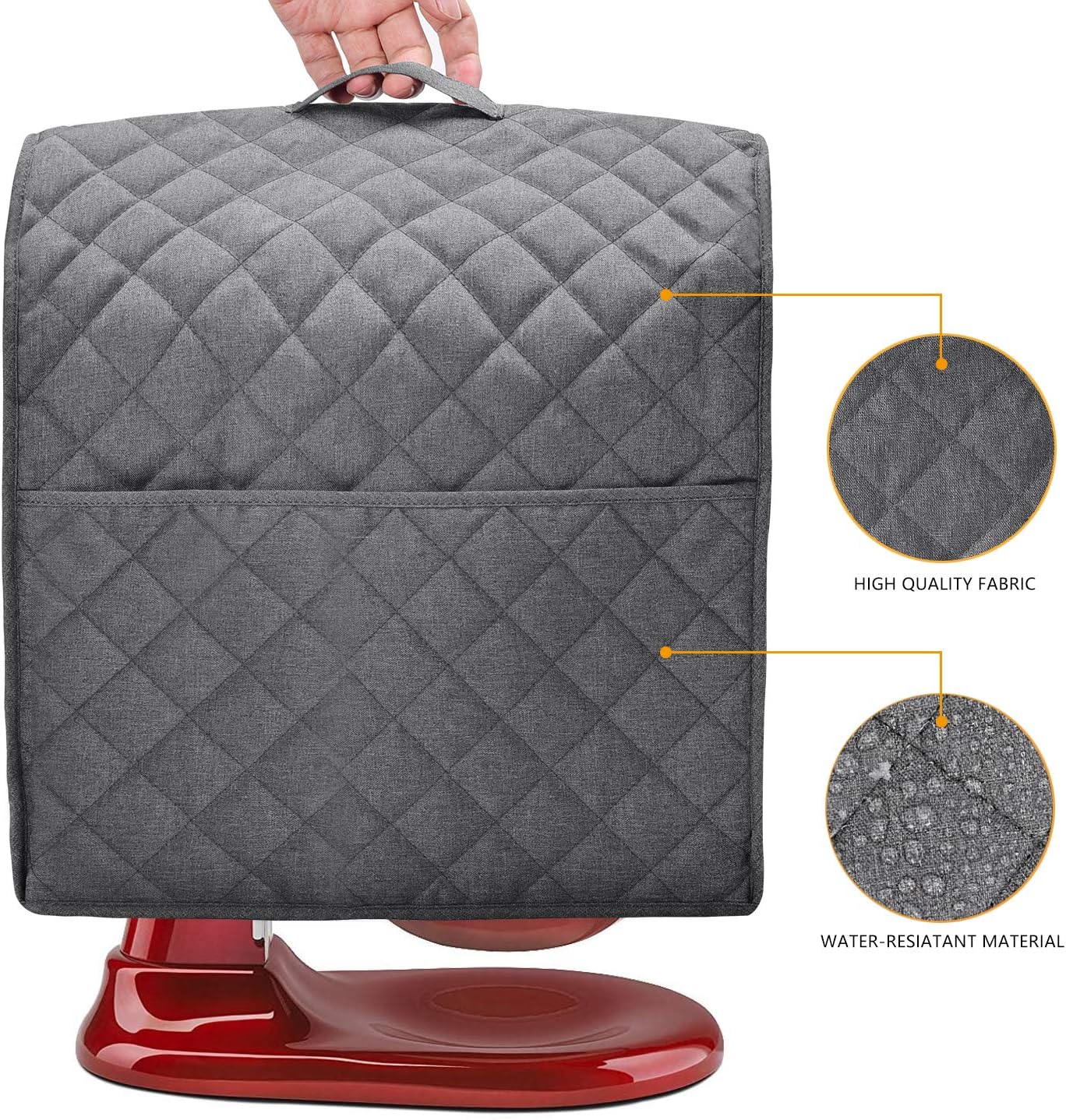 Stand Mixer Dust Cover with 3 Pockets Compatible with KitchenAid Tilt Head, Easy Cleaning,Can Ironable (Dark Gray, Fits for 4.5-Quart and All 5-Quart)
