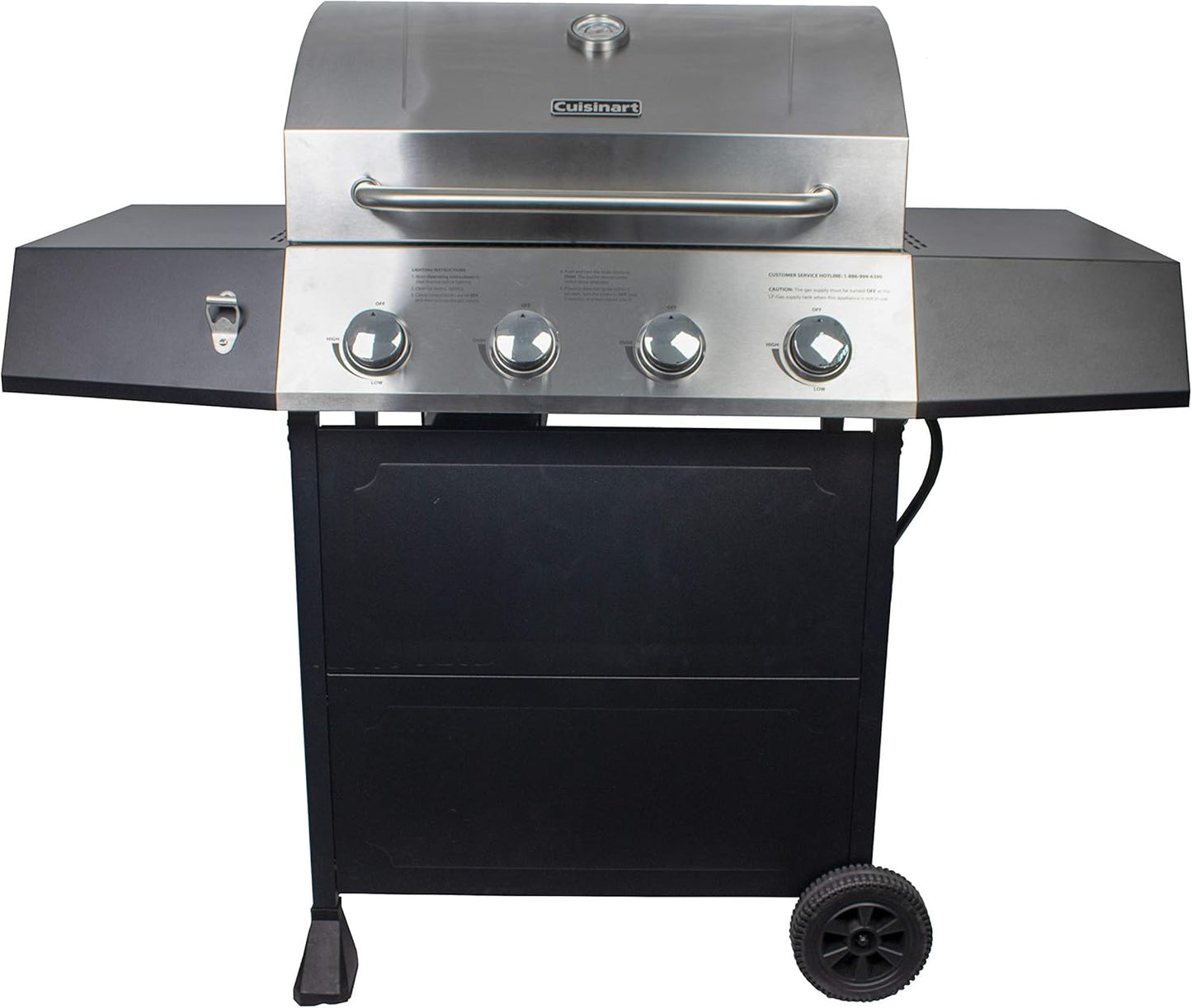 Cuisinart 4-Burner Gas Grill, 44,000 BTU Stainless Steel Full Size Propane Grill with Cast Iron Grates, Outdoor Barbecue with Large Cooking Space and Side Tables for Prep