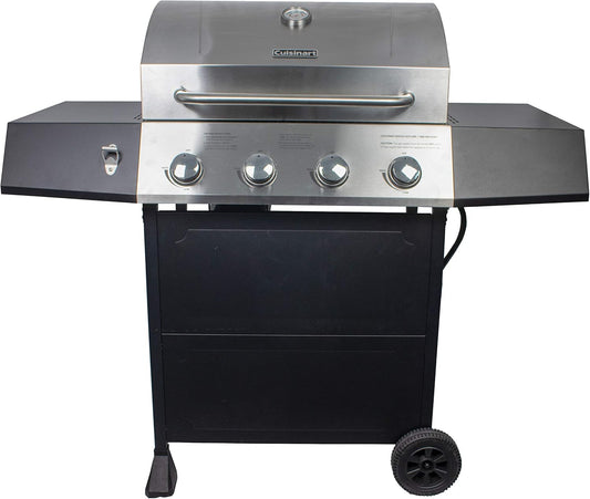 Cuisinart 4-Burner Gas Grill, 44,000 BTU Stainless Steel Full Size Propane Grill with Cast Iron Grates, Outdoor Barbecue with Large Cooking Space and Side Tables for Prep