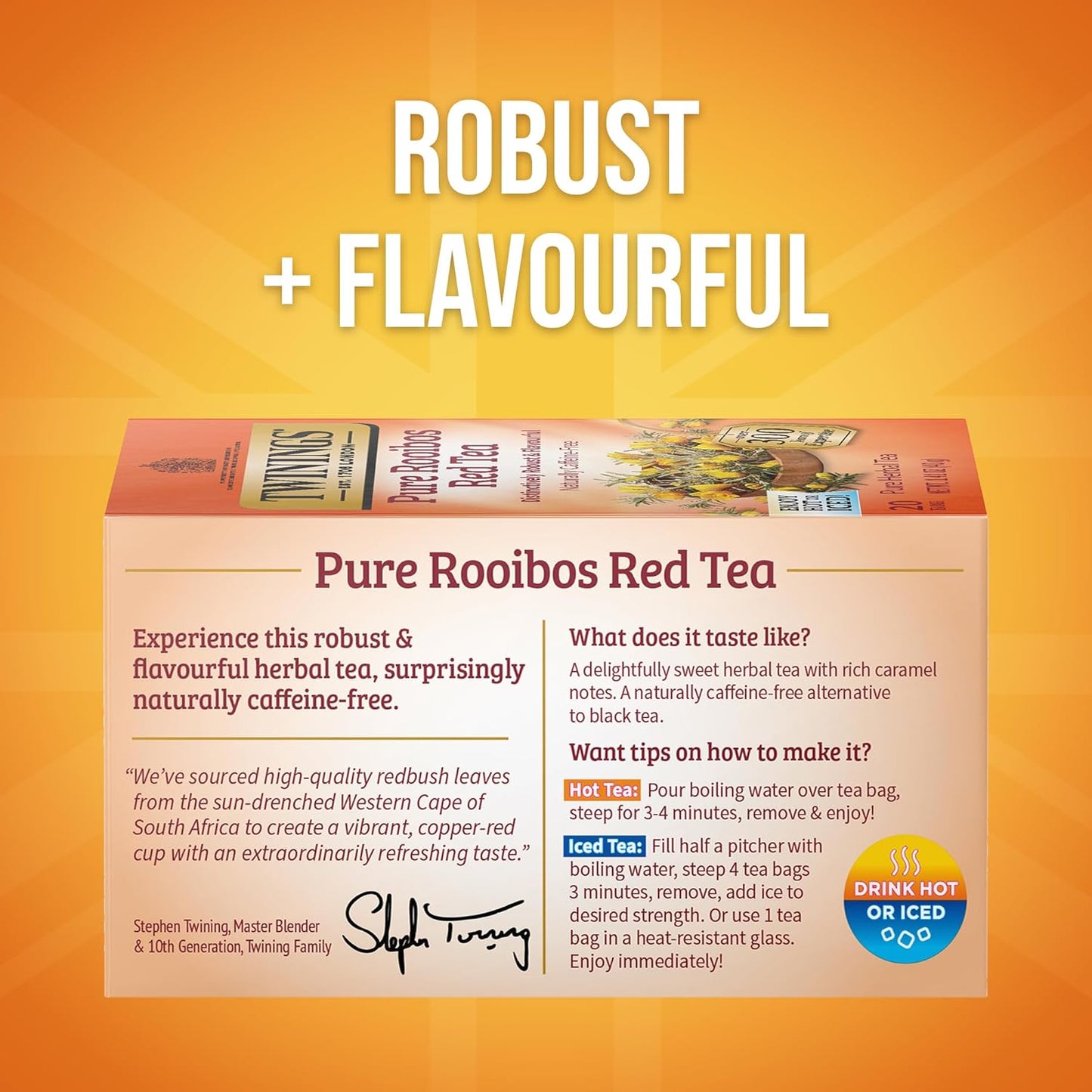 Twinings Pure Rooibos Red Herbal Tea Individually Wrapped Bags, 20 Count (Pack of 1), Sweet with Uplifting Aroma, Naturally Caffeine-Free, Enjoy Hot or Iced, 20 Teabags