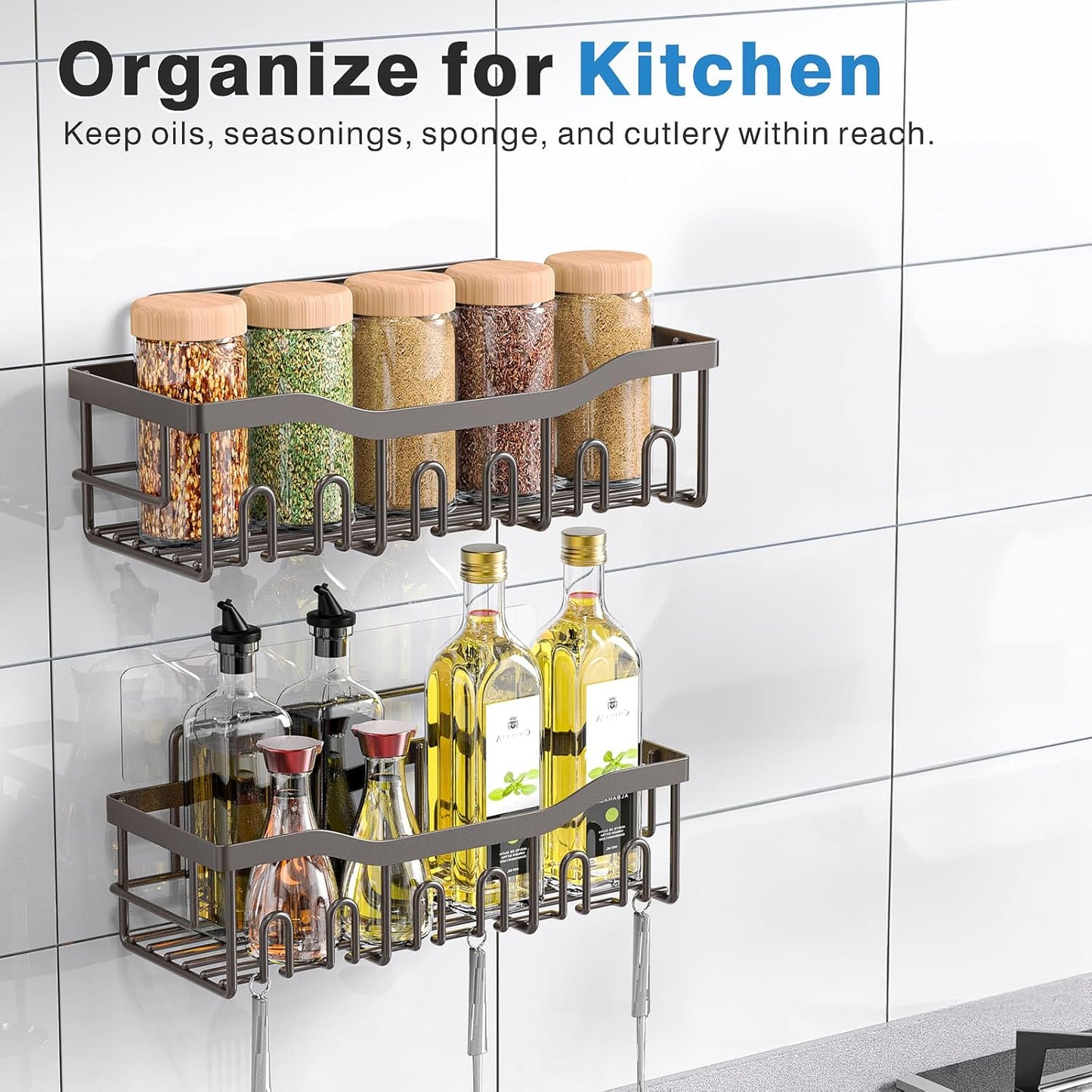 EUDELE Shower Caddy 2 Pack, Adhesive Organizer for Bathroom Storage&Home Decor&Kitchen organizers and storage, No Drilling, Large Capacity, Rustproof Stainless Steel Organizer, Decor Sets