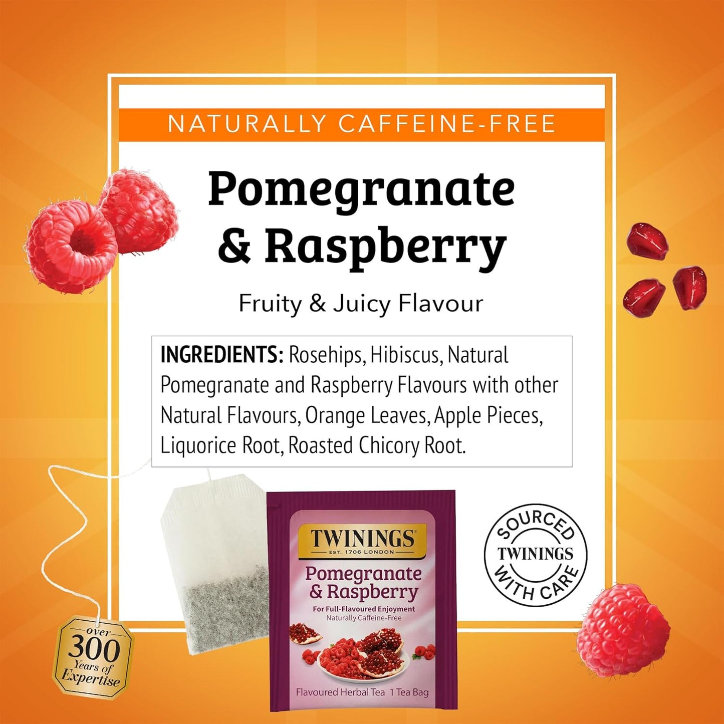 Twinings Pomegranate & Raspberry Herbal Tea Individually Wrapped Bags, 20 Count (Pack of 6), Naturally Caffeine-Free, Enjoy Hot or Iced, 120 Teabags