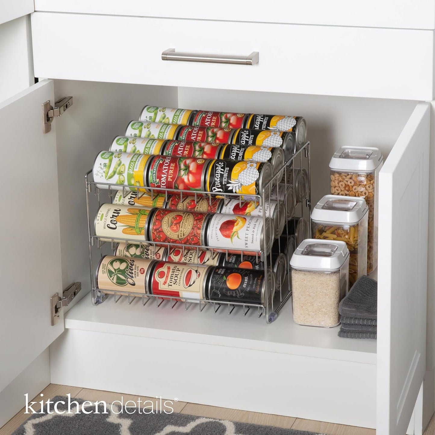 Kitchen Details 3 Tier Can Organizer | Canned Food Storage Rack | Kitchen Cabinet and Pantry Organization | Holds 36 Cans | Space Saving | Chrome