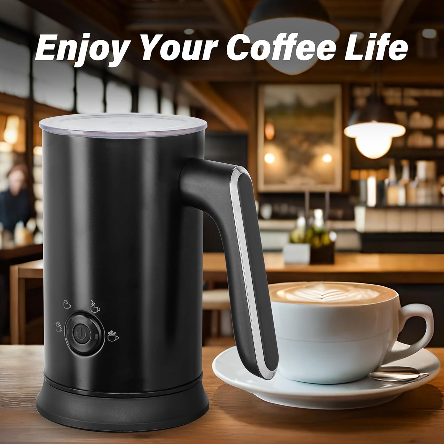 YSSOA Electric Milk Frother, 4-in-1 Automatic Milk Steamer Whisk Drink Mixer for Coffee, Frappe, Latte, Matcha, Hot Chocolate, Black