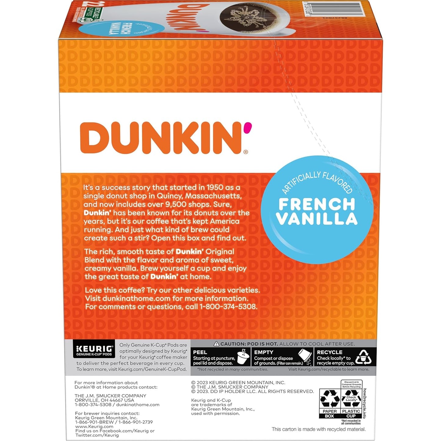 Dunkin' French Vanilla Flavored Coffee, 88 Keurig K-Cup Pods