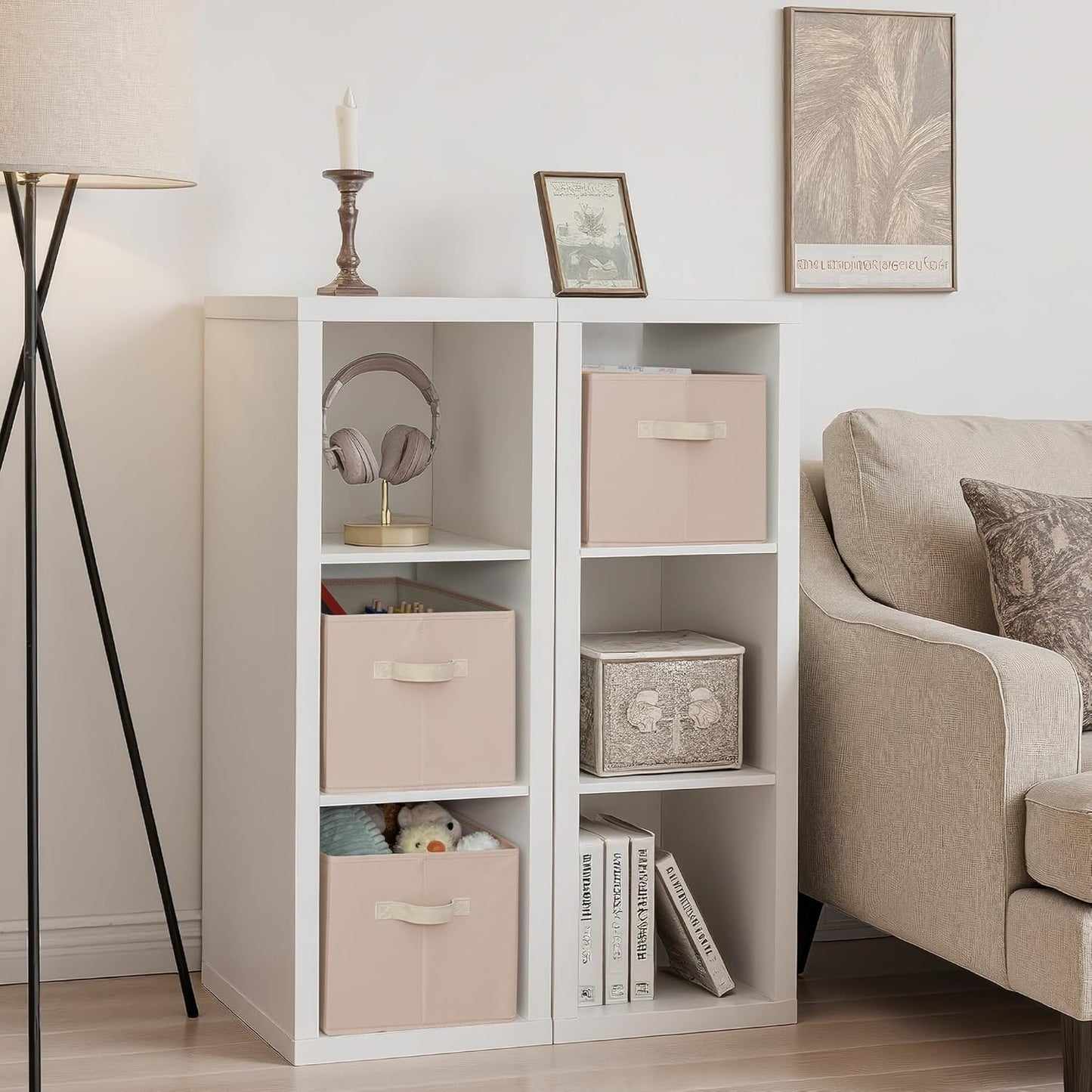 StorageWorks Storage Baskets for Shelves, Foldable Fabric Closet Storage Bins with Handles, Fabric Storage Bins Clothes Organizer, Light Brown, 3-Pack, Extra Large