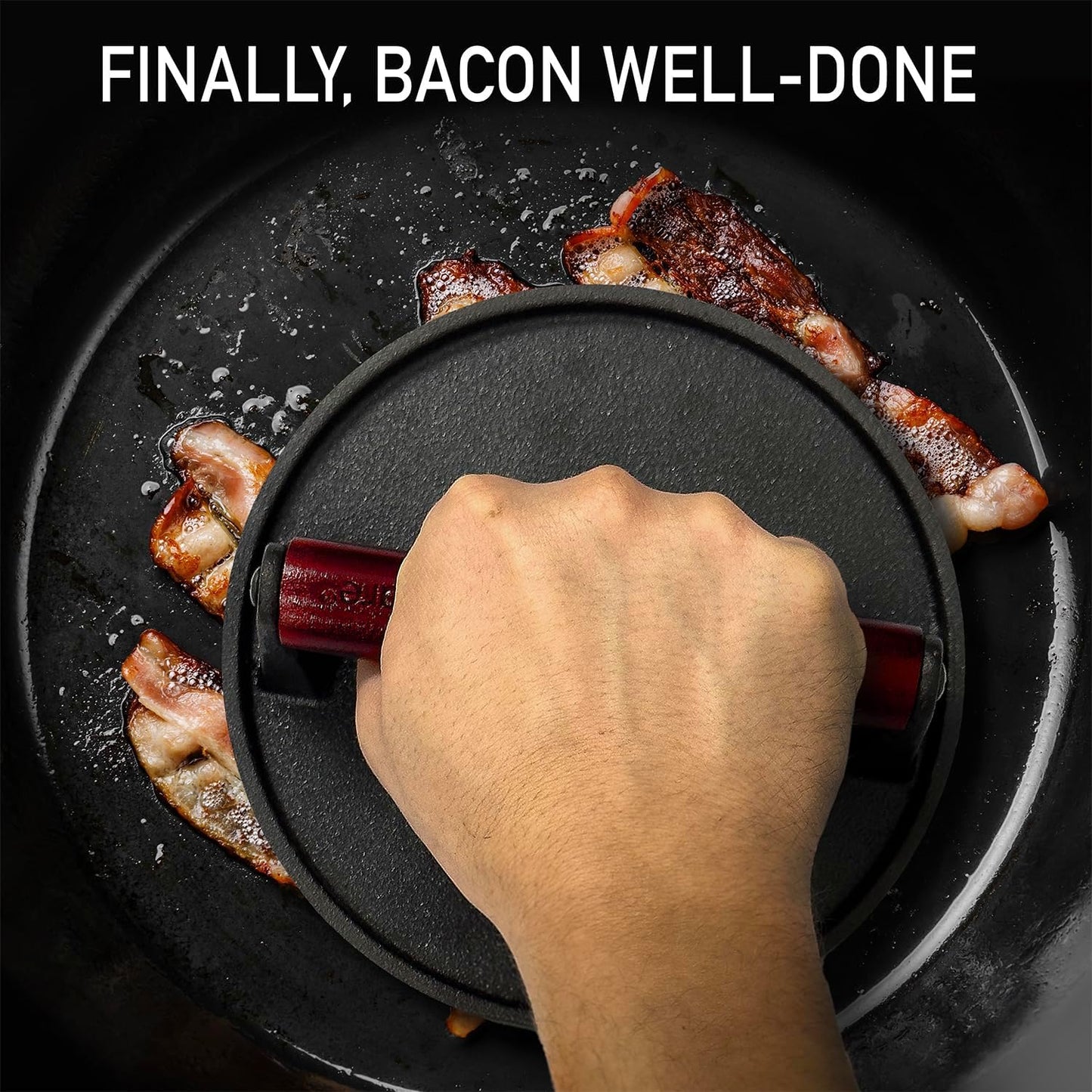 Cast Iron Bacon Press 7" Round & Rectangle 8"x4" Cast Iron Grill Press - Meat Press for Bacon, Steak, Burgers and Sandwiches - Non-Stick Griddle Press with Cool-Touch Wood Handle