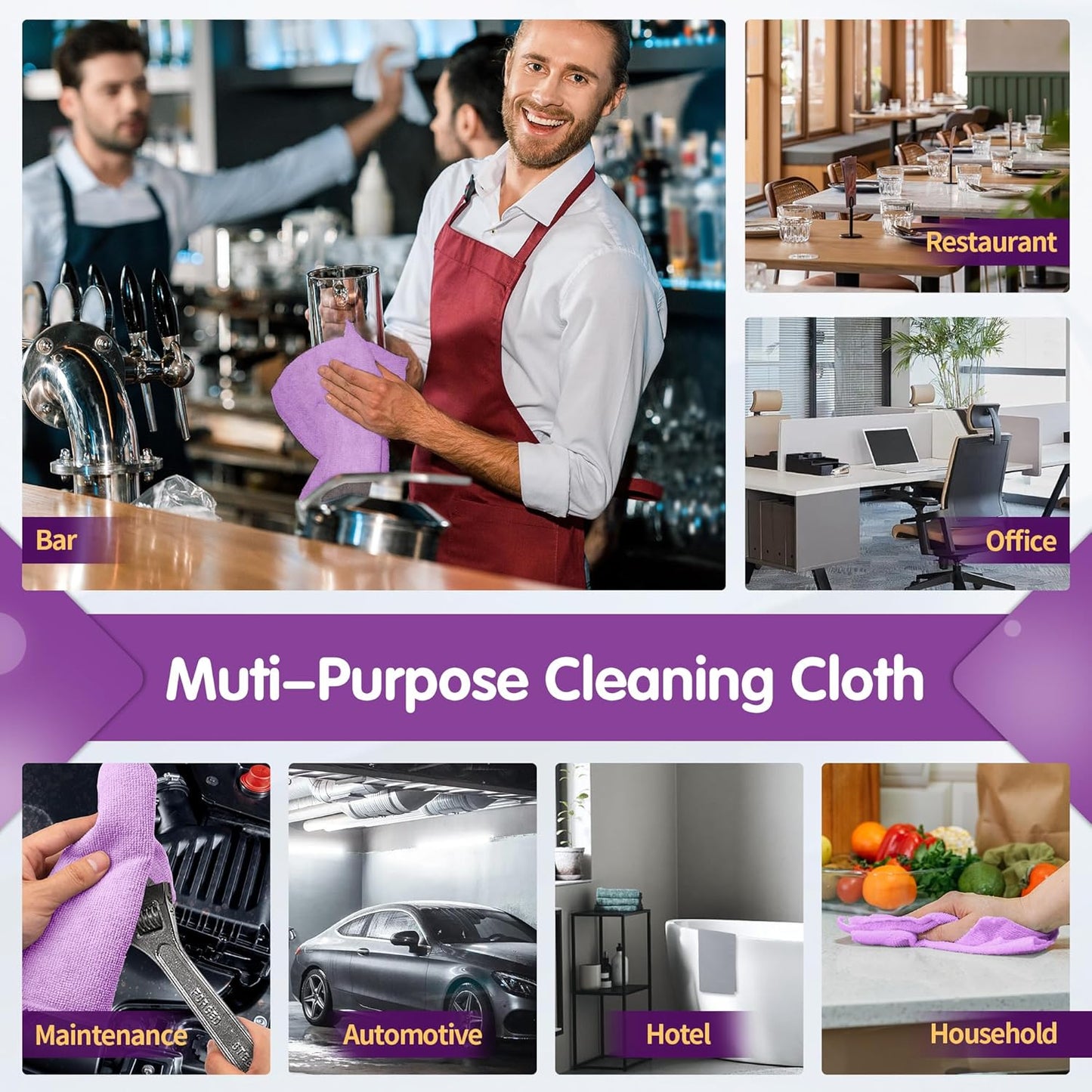 FIXSMITH Purple Microfiber Cleaning Cloth -Pack of 8, Highly Absorbent Cleaning Rags, 16"X12" All Purpose Cleaning Towels for Housekeeping, Kitchen, Car, Lint Free and Reusable Microfiber Towels
