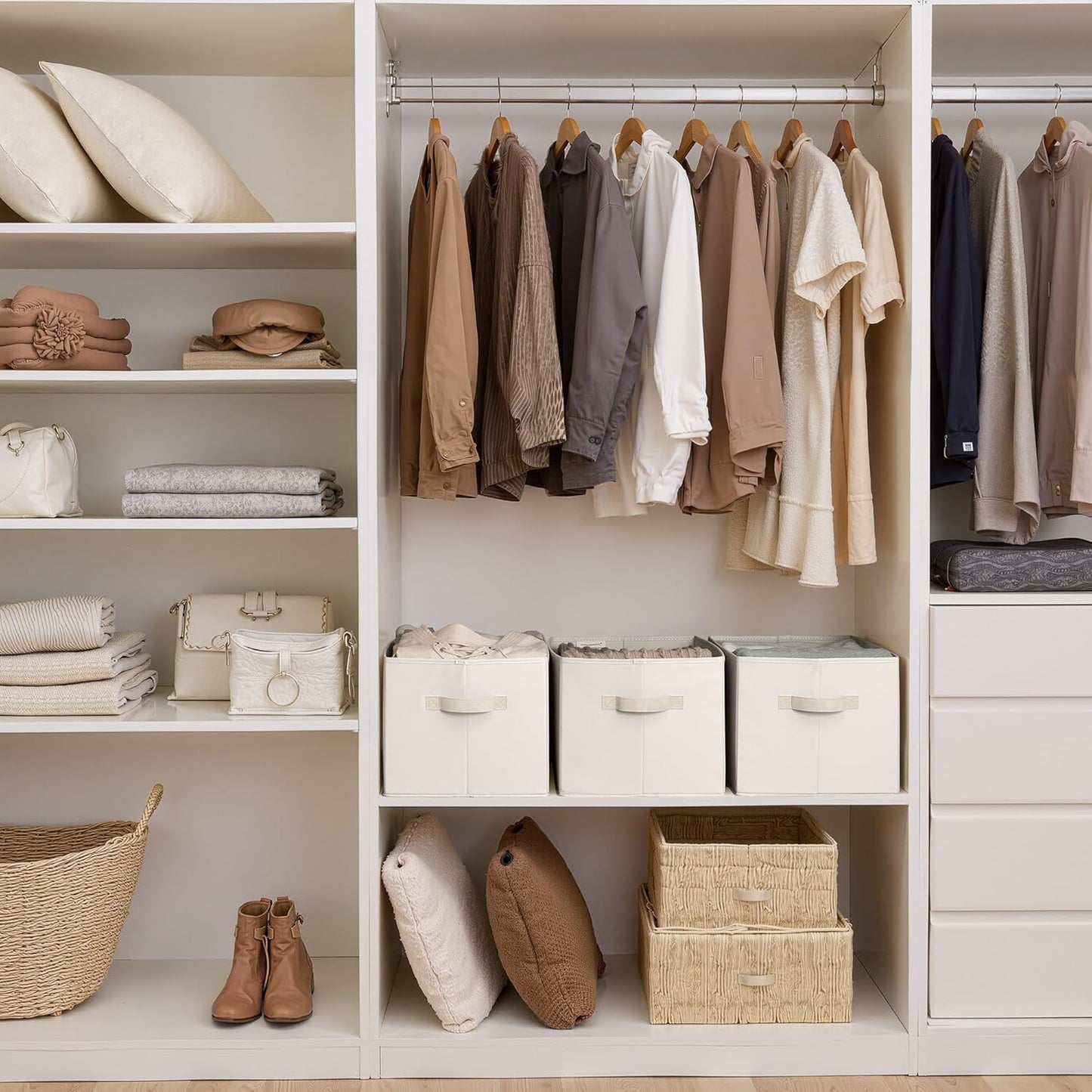 StorageWorks Storage Baskets for Shelves, Foldable Fabric Closet Storage Bins with Handles, Fabric Storage Bins Clothes Organizer, Beige, 3-Pack, Extra Large