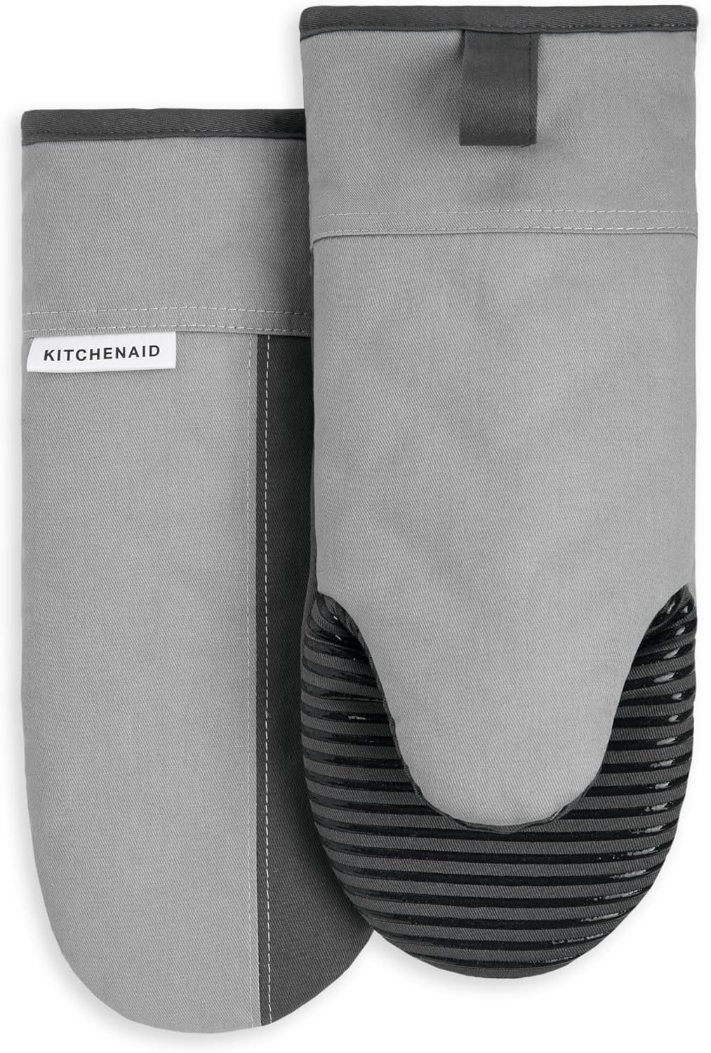 KitchenAid Beacon Two-Tone Non-Slip Oven Mitt Set, Cool Grey/Frost Grey, 5.75"x13", 2 Piece