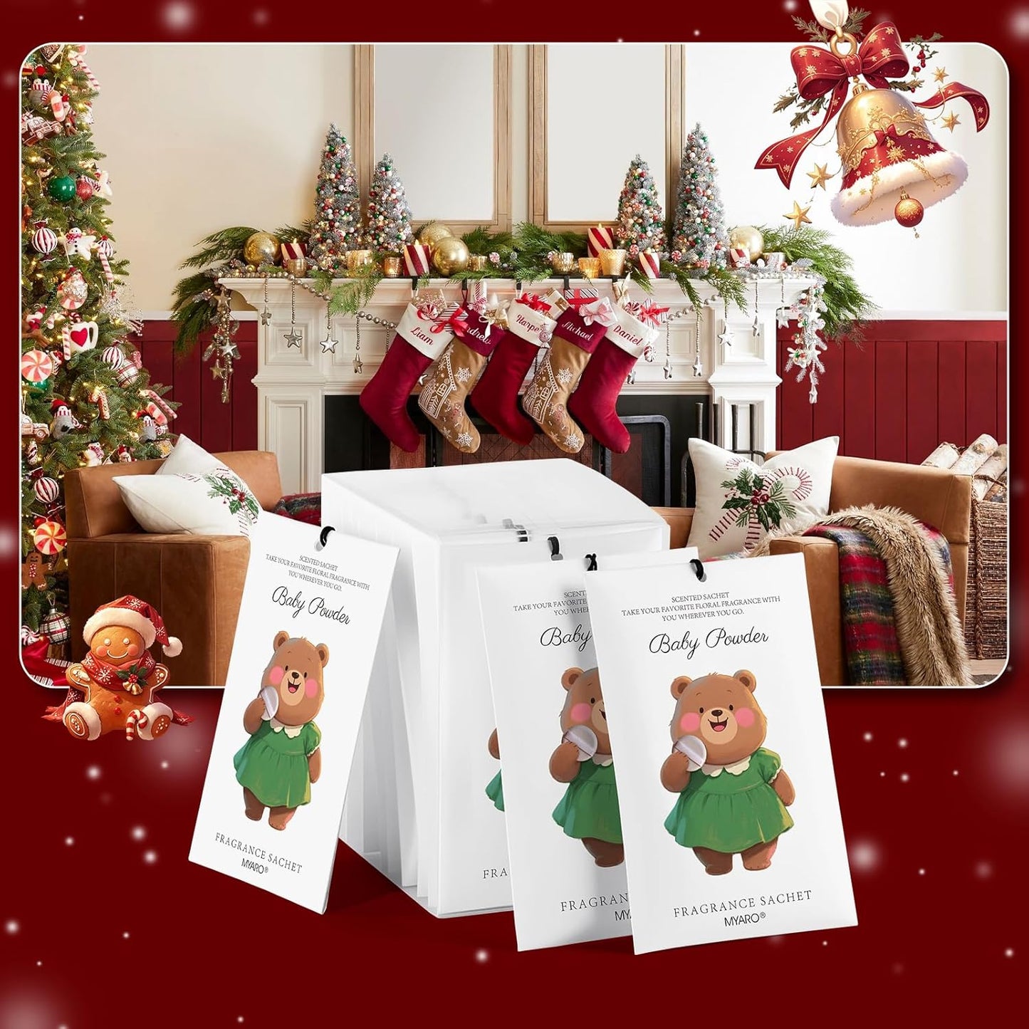 MYARO 12 Packs Baby Powder Scent Sachets Room Air Freshener for Closet Drawer Clothes Storage Small Space Odor Eliminator