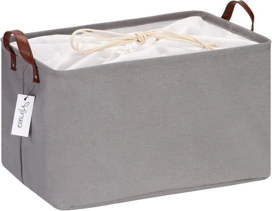 Hinwo 31L Large Storage Bins, Closet Organizers and Storage, Shelf Baskets, Foldable Clothes Storage Baskets with Handles, Containers for Clothing, Blanket, Towels, Toys, Bedding (Gray)