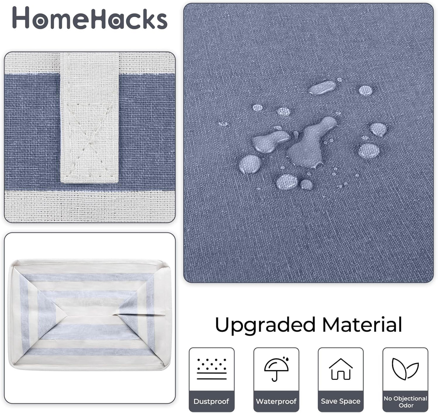 HomeHacks 2 Pack Large Laundry Baskets, Waterproof, Freestanding Laundry Hampers, Collapsible Clothes Hamper with Reinforced Handles in Laundry, College Dorm, Bathroom, Bedroom (Grey+Blue, 100Lx2)