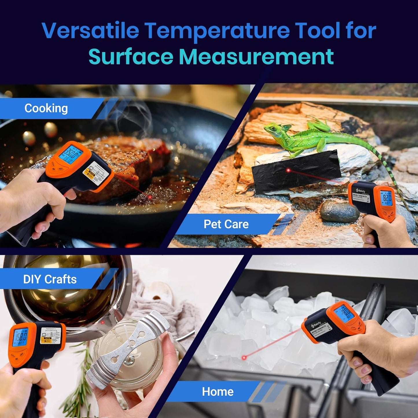 Etekcity Infrared Thermometer 1080, Heat Temperature Temp Gun for Cooking, Laser IR Surface Tool for Pizza Oven, Meat, Griddle, Grill, HVAC, Engine, Accessories, -58°F to 1130°F, Orange