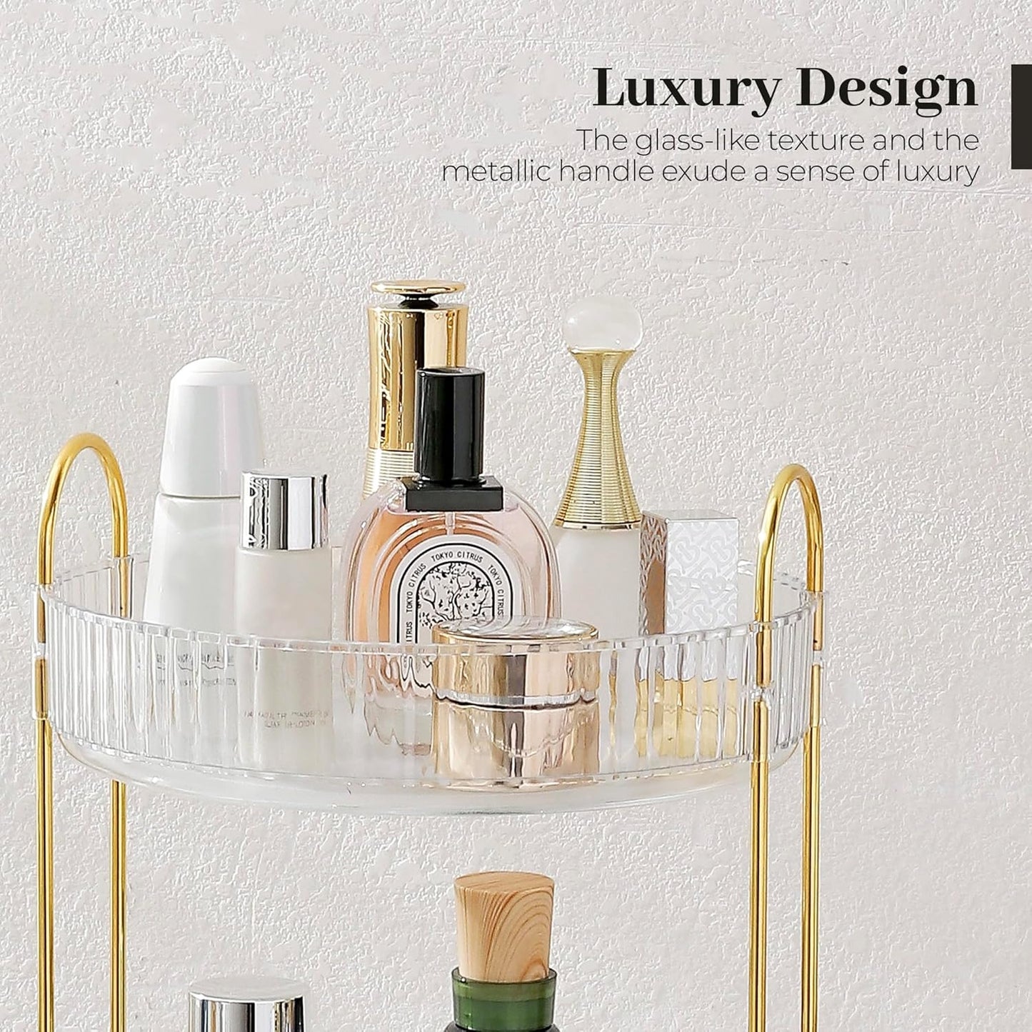 Aveniee Rotating Makeup Organizer for Vanity, 3 Tier Perfume Skincare Organizers and Storage for Bathroom Countertop, Clear Spinning Counter Cosmetic Holder for Dresser,White