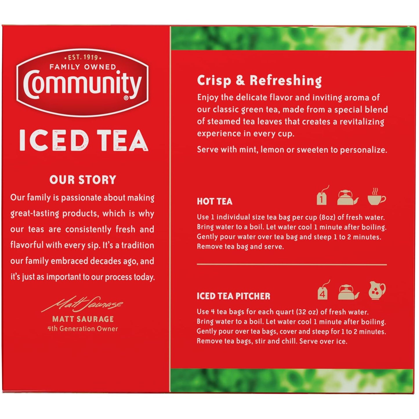 Community Coffee Signature Iced Tea, 48 Family Size Tea Bags, 48 Count Box (Pack Of 1)