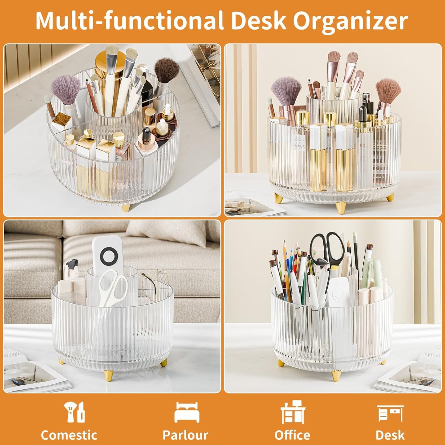 360° Rotate Makeup Brush Holder Organizer, Makeup Organizers Countertop, Makeup organization and Skincare Storage for Vanity, Desktop, Bathroom (Clear)