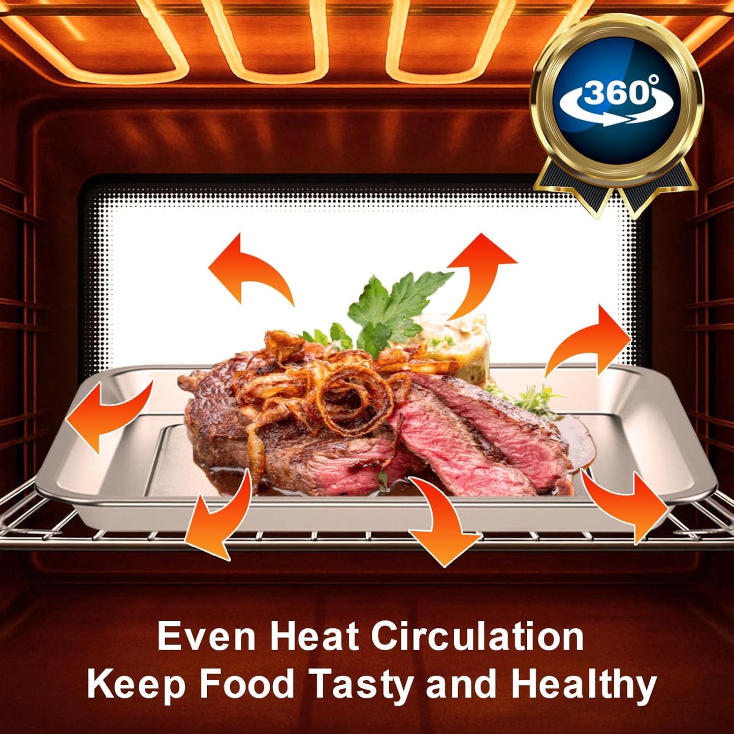 Air Fryer Baking Pan & Grill Rack Set for Breville Countertop Oven BOV845BSS, 14''×11.6''&11.77''×11.77', Nonstick Stainless Steel Set 360°Heating Grilling Oven Accessories for Family Cooking