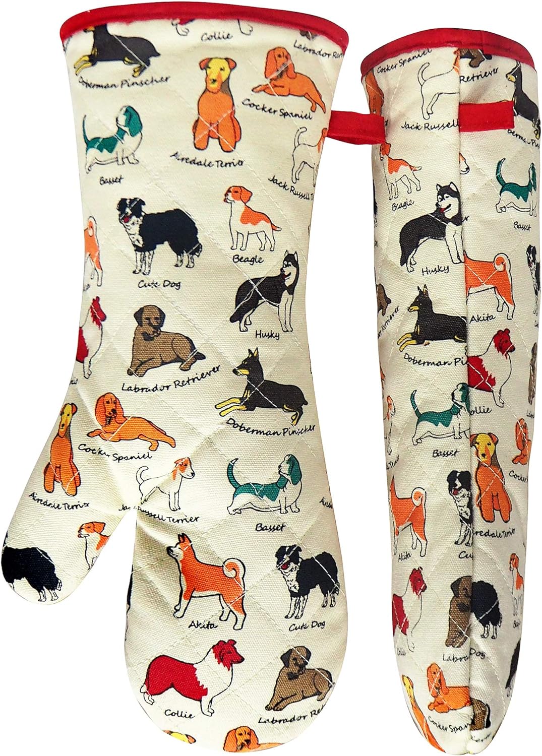 Oven Mitts Cotton Fashion Cute Dog Design 1pair Heat Resistant Oven Gloves Safe Cooking Baking Grilling Barbecue Machine Washable Pot Holders (Oven Mitts Dog Flower)