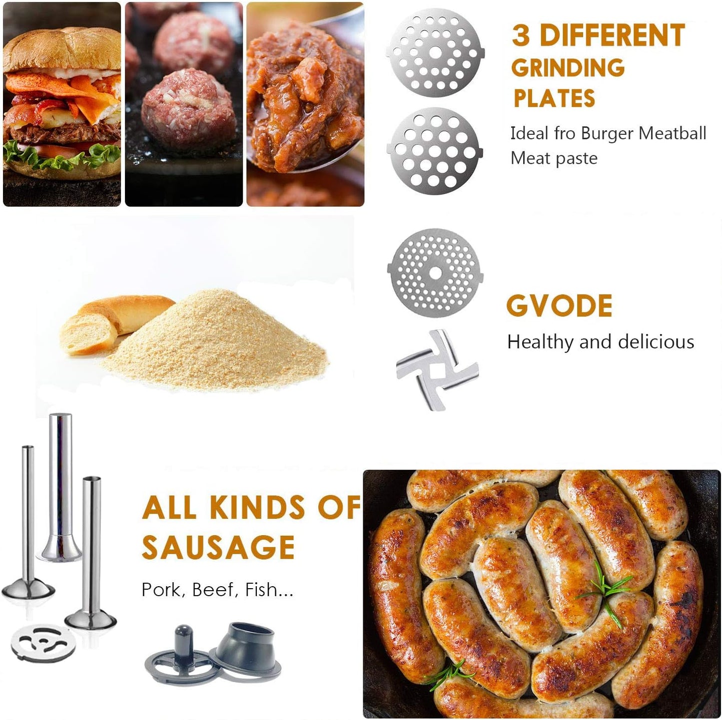 Stainless Steel Meat Grinder Attachment for KitchenAid Stand Mixer,Meat Grinder for KitchenAid Mixer Includes 3 Sausage Stuffer Dishwasher Safe Attachment by Gvode