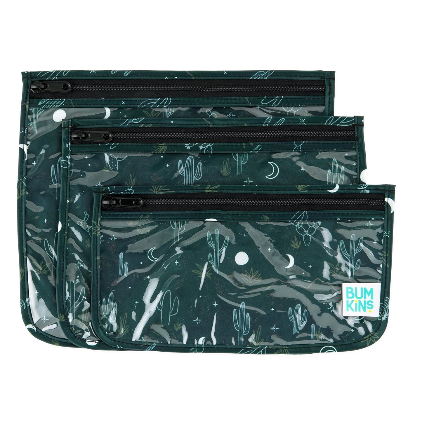 Bumkins Travel Bag, Toiletry, TSA Approved Packing Pouch, Zip Bag, Quart Size Airline Compliant, Clear-Sided, Set of 3 Sizes