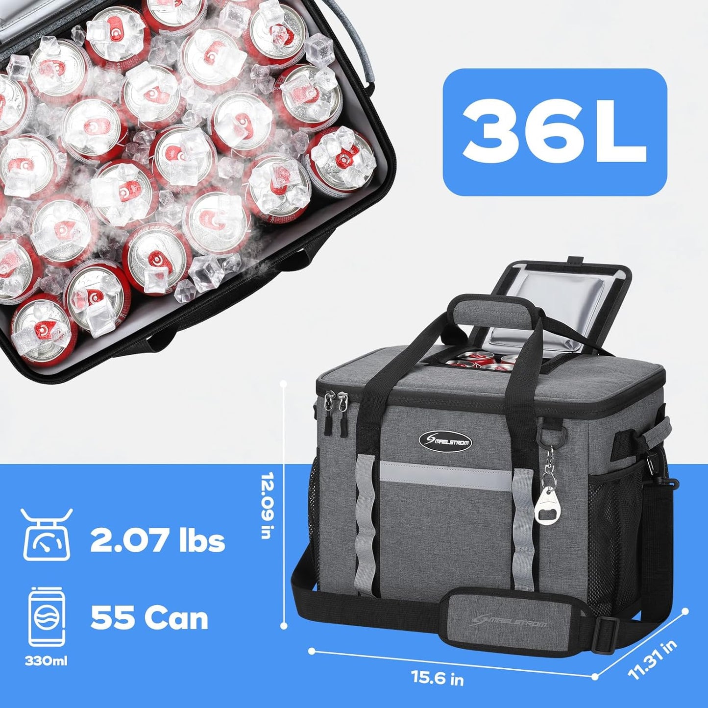 Maelstrom Collapsible Soft Cooler Bag, 24/30/60/75 Cans Beach Cooler, Ice Chest, Leakproof & Portable for Beach, Camping, Road Trips & Grocery Shopping