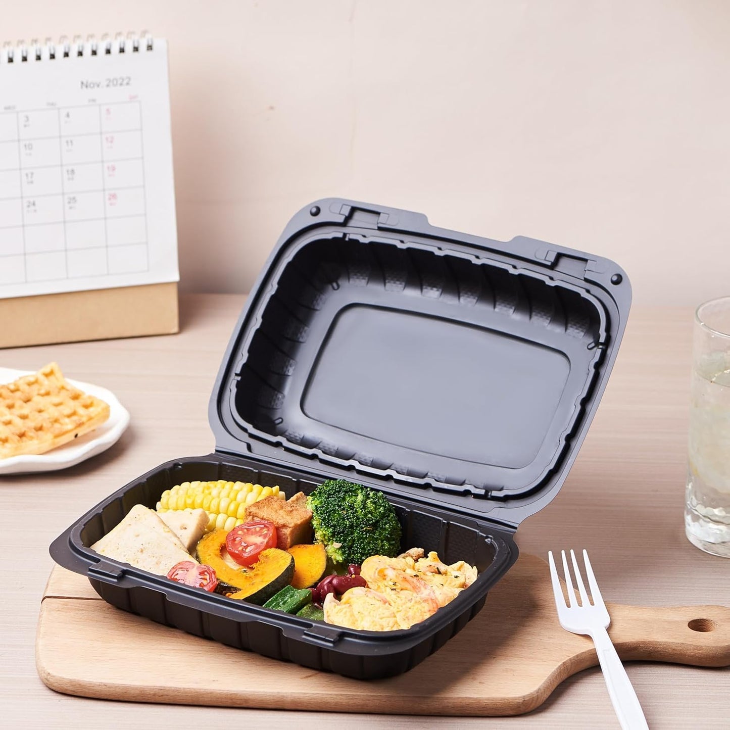 FULING 9X6 1-Compartment 50-Pack Plastic Clamshell Containers Food To Go Box Heavy Duty Disposable Hinged With Secure Snap Lid