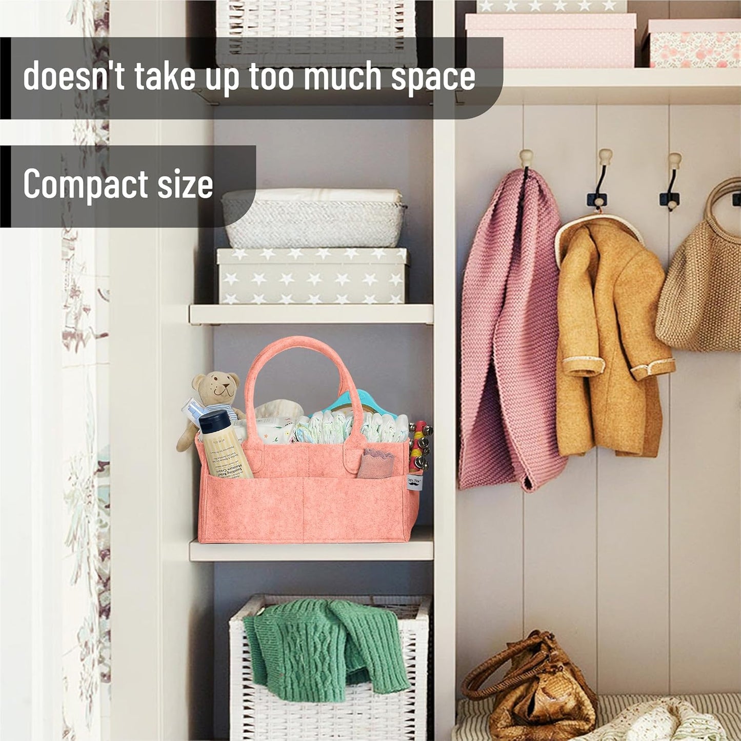 Mr. Pen- Baby Diaper Caddy Organizer, 1 Pack, Coral, Baby Caddy Organizer with Handle, Compact Size, Collapsible & Portable