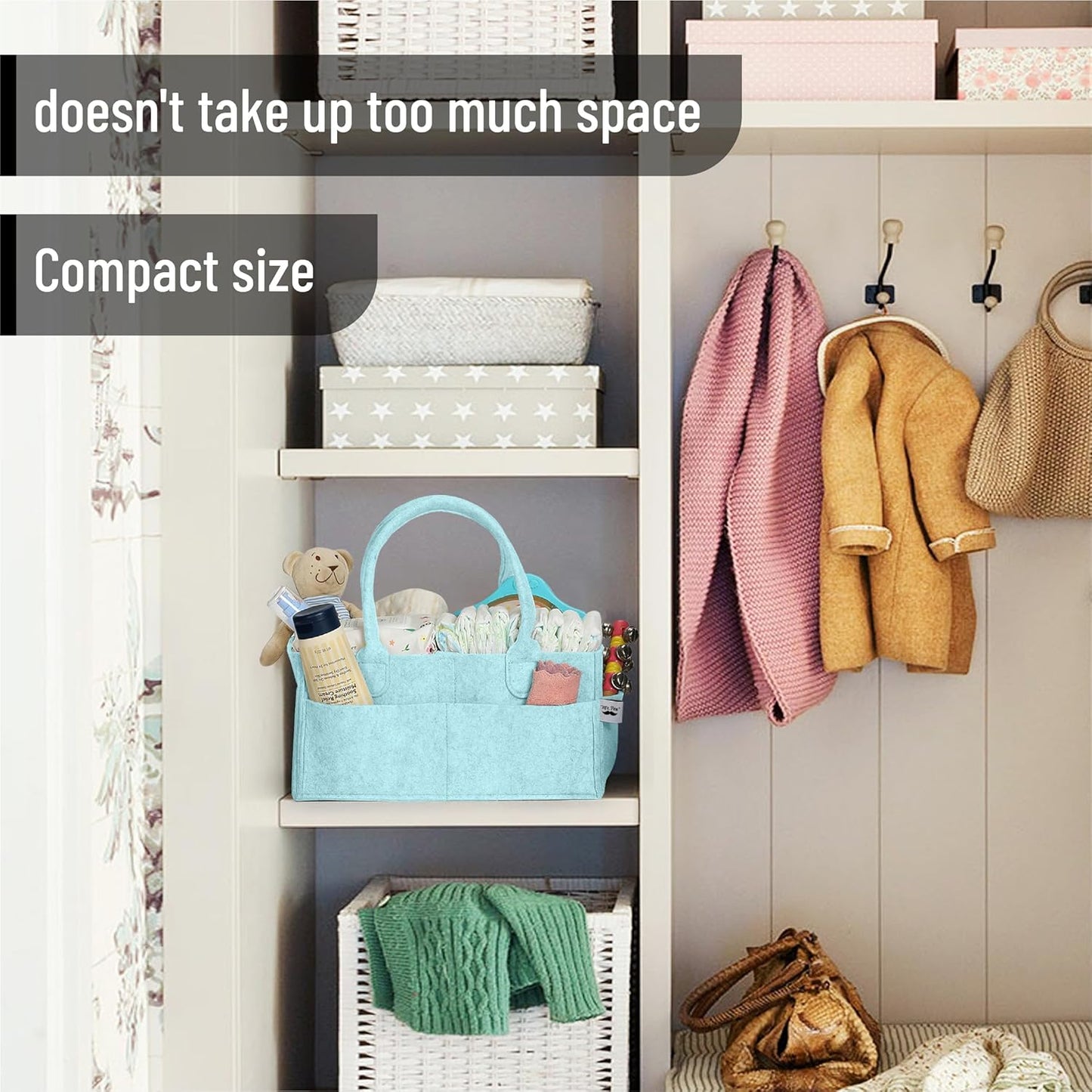 Mr. Pen- Baby Diaper Caddy Organizer, Mint Whisper, Baby Caddy Organizer with Handle, Compact Size, Collapsible & Portable