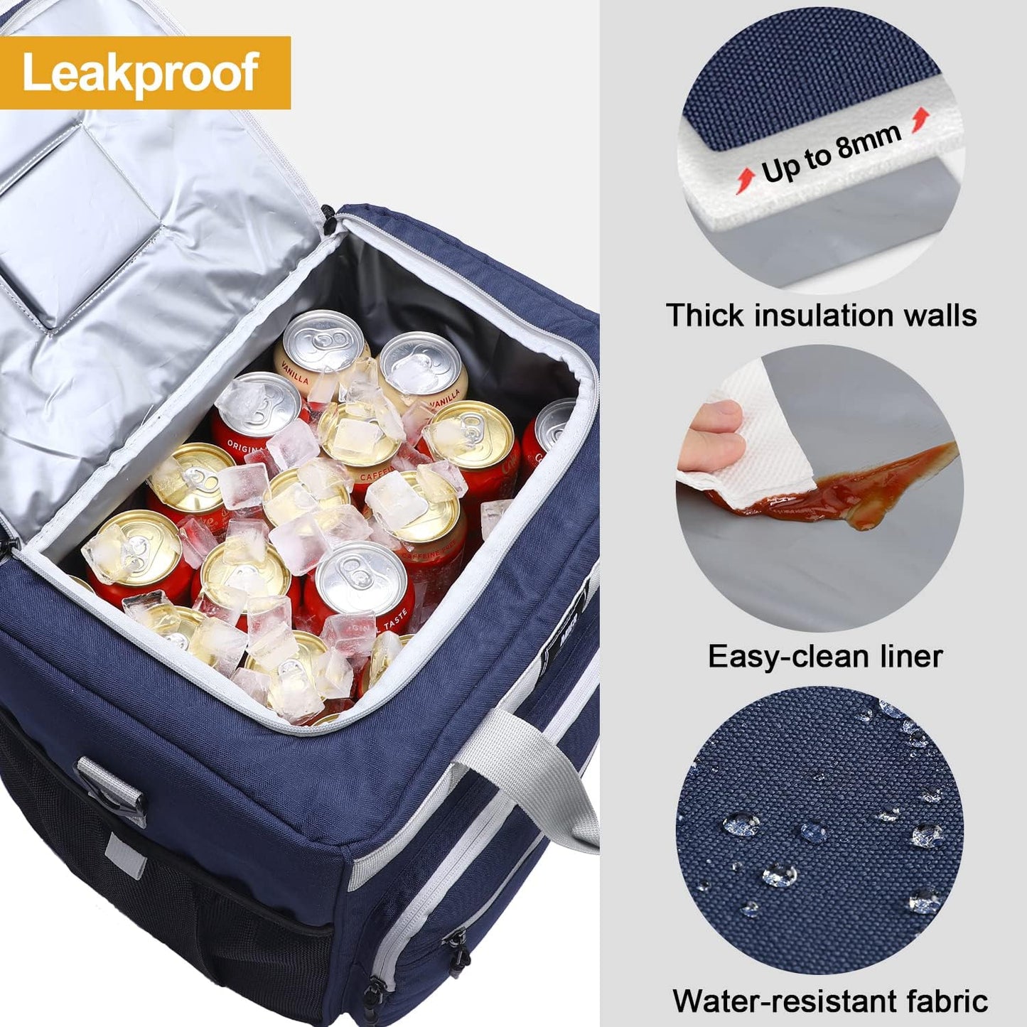 MIER 30L Extra Large Soft Cooler Bag with Bottle Opener for Camping Beach BBQ Grocery Golf Leakproof Picnic Lunch Bag, Collapsible, Top Flip Lid, 45Can (Dark Blue)