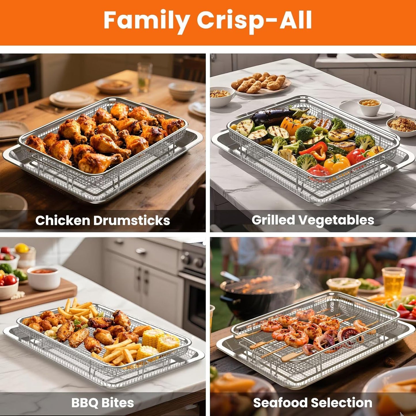 Extra Large Air Fryer Basket for Oven, 18.7"x12.8" Stainless Steel Baking Pan & Crisper Tray, Fits Whole Chicken, Commercial-Grade Oven Air Fryer with 30 Parchment Papers, Dishwasher Safe